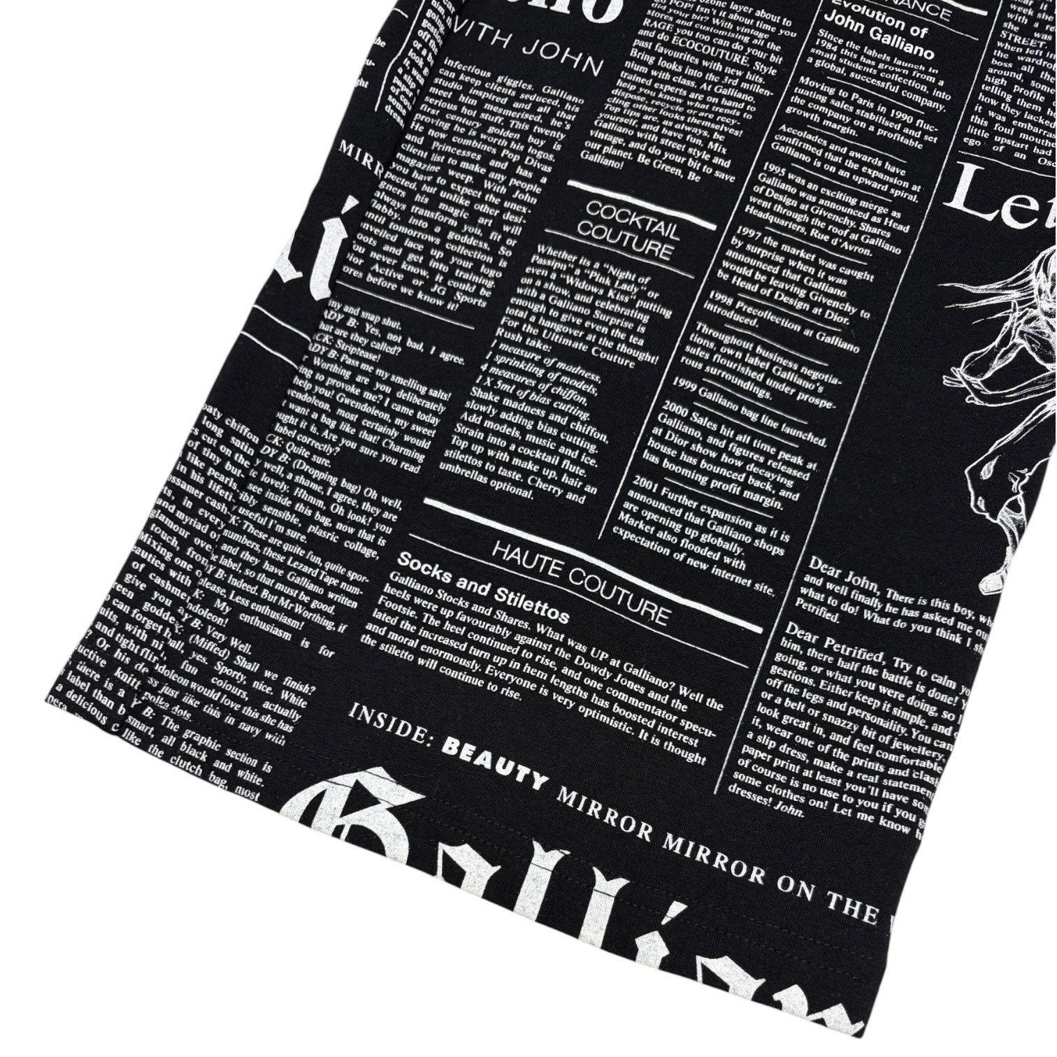John Galliano Vintage Newspaper Print Hoodie Top Pants Set #XS Black 902549