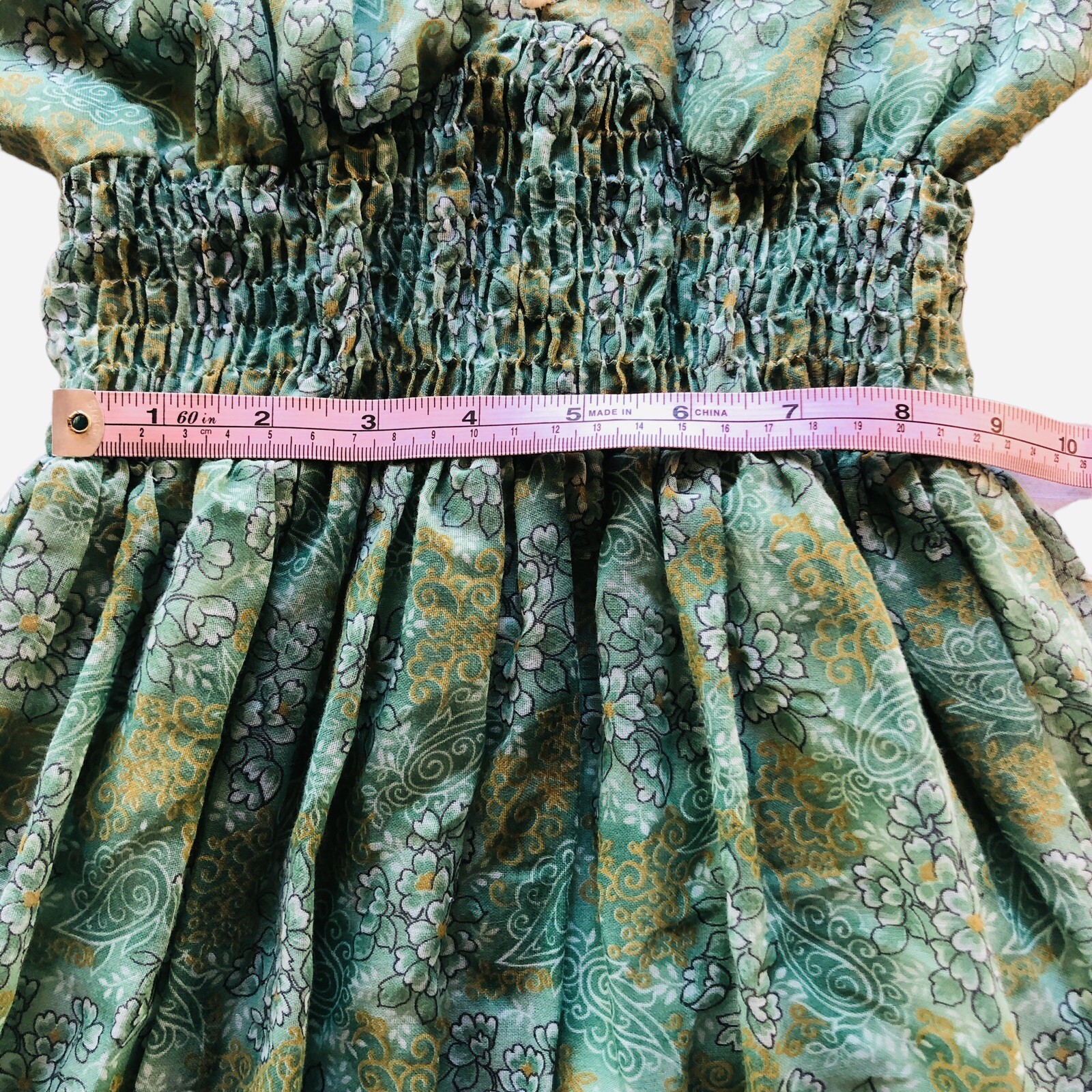 Vintage Maxi Prairie Dress Candi Jones of California ￼Green Floral Boho 70s Sz 3