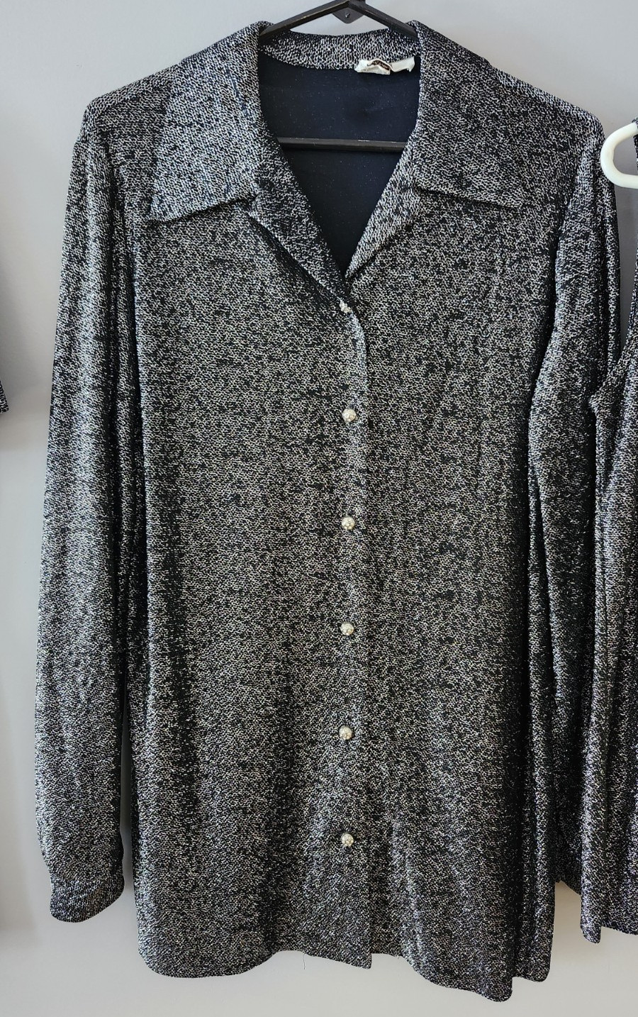 Vintage Montgomery Ward Black Silver Sparkle 3 Piece Pant Suit + Dress/Top