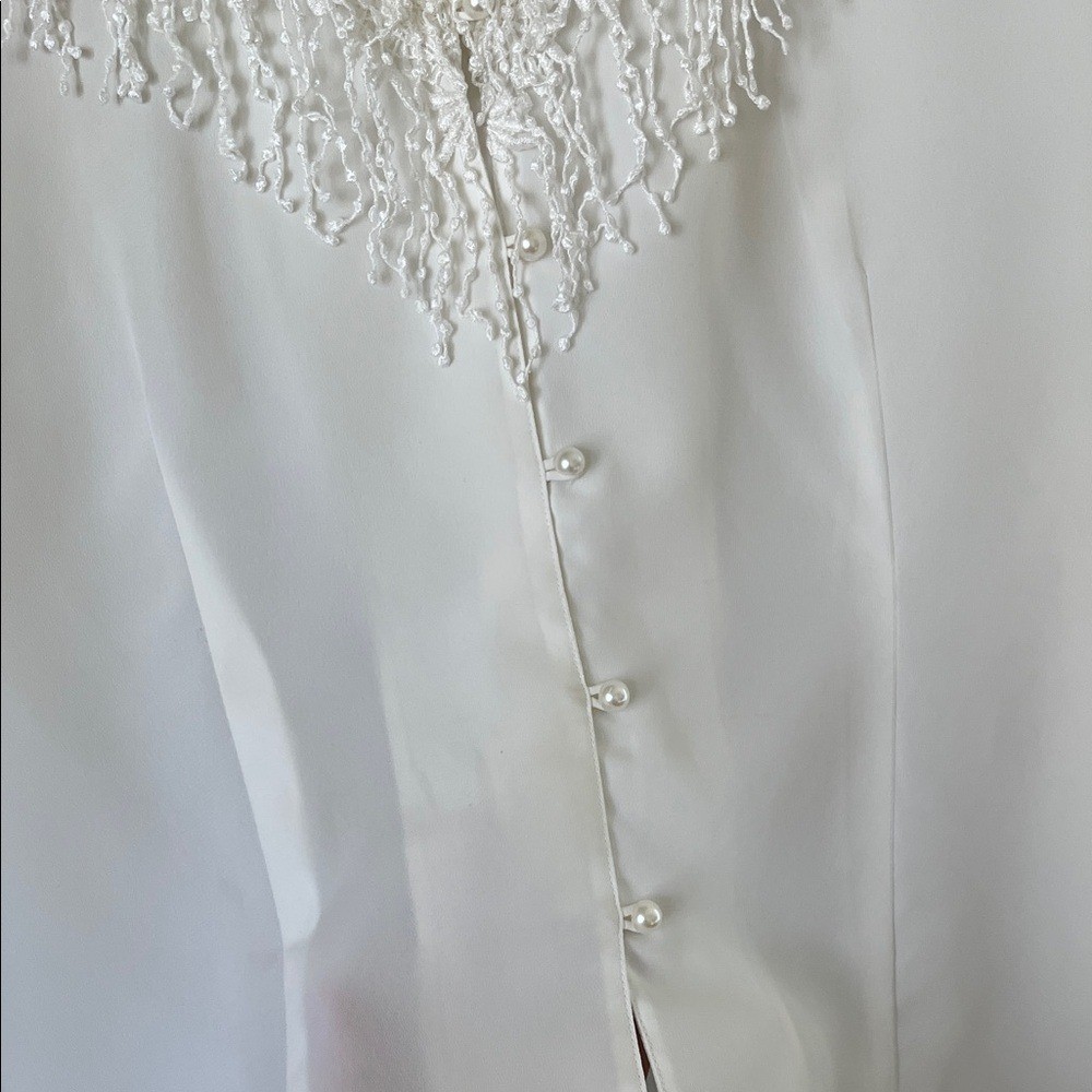 Vintage casual cocktail feminine Chic White Fringe Blouse size 12