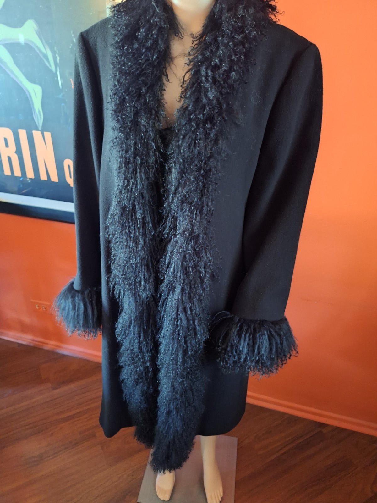 VTG 90s Y2K Marvin Richards Genuine Mongolian Curly Lamb Wool Penny Lane Coat 12