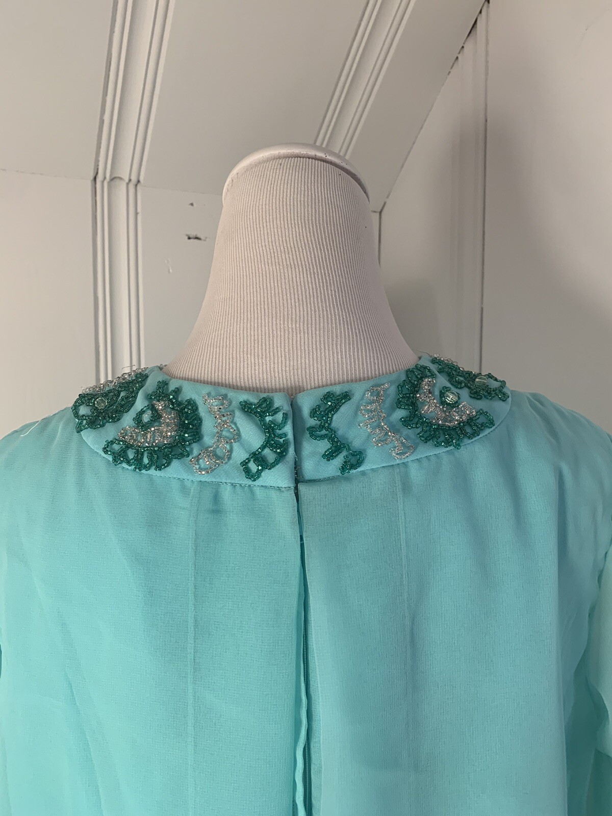 Vintage 1960S Gown It’s An Elgin Dress Teal Beaded Long Boho Chic Retro