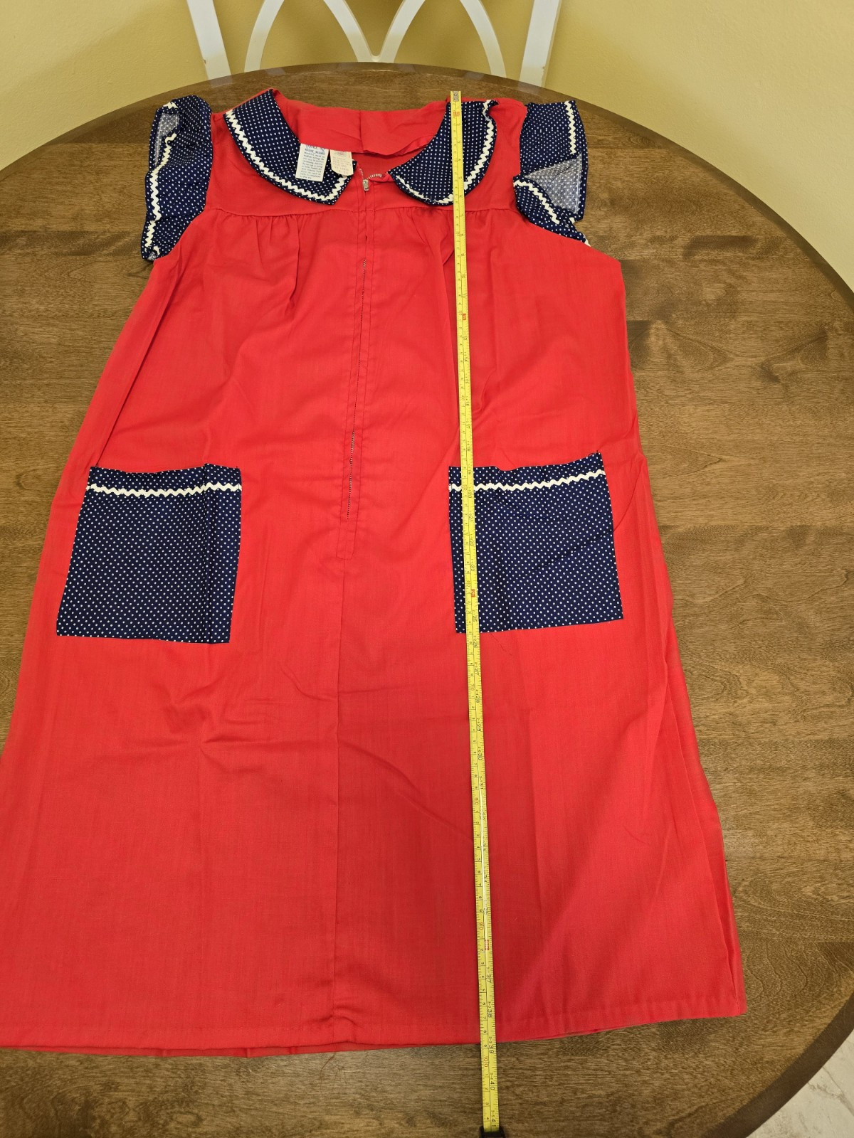 Vtg 1960/70 Renee Red White Blue 1/2 Zip Front Prockets House Dress Large NWOT