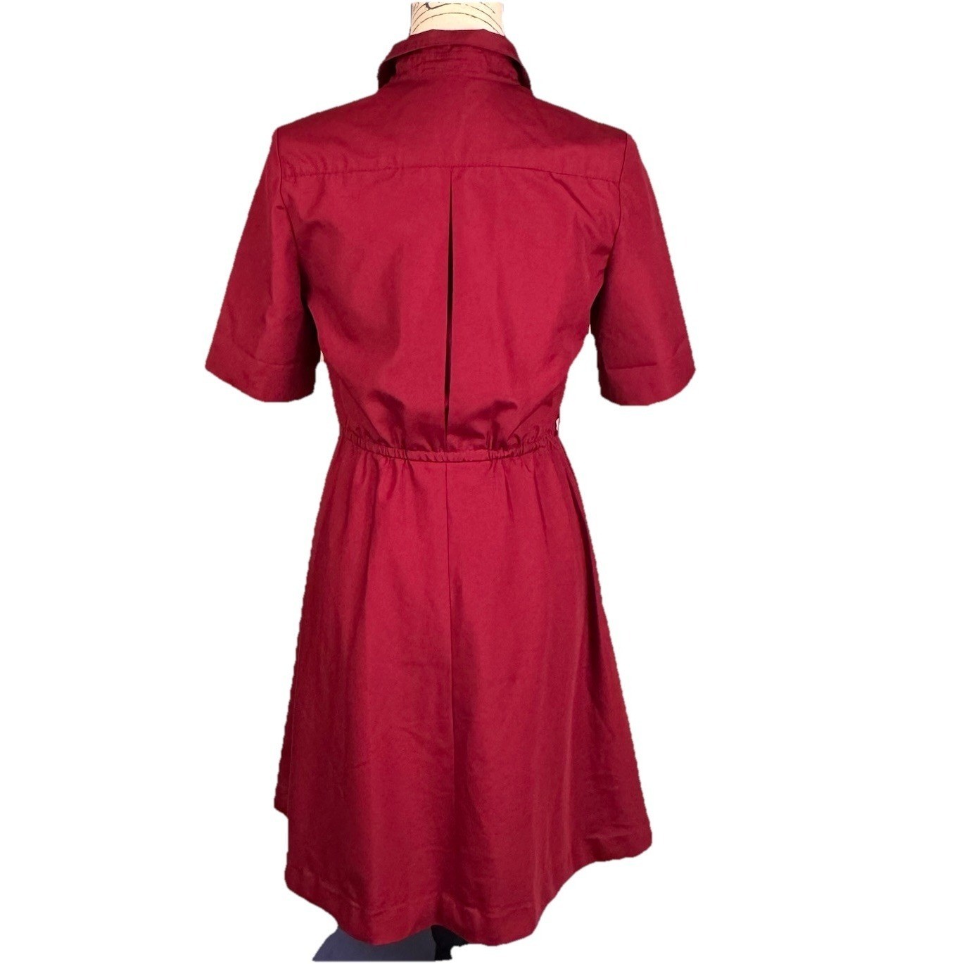 Sasson Short Sleeve Shirt Dress Vtg 70’s Maroon Paisley Trim Cotton Retro Preppy
