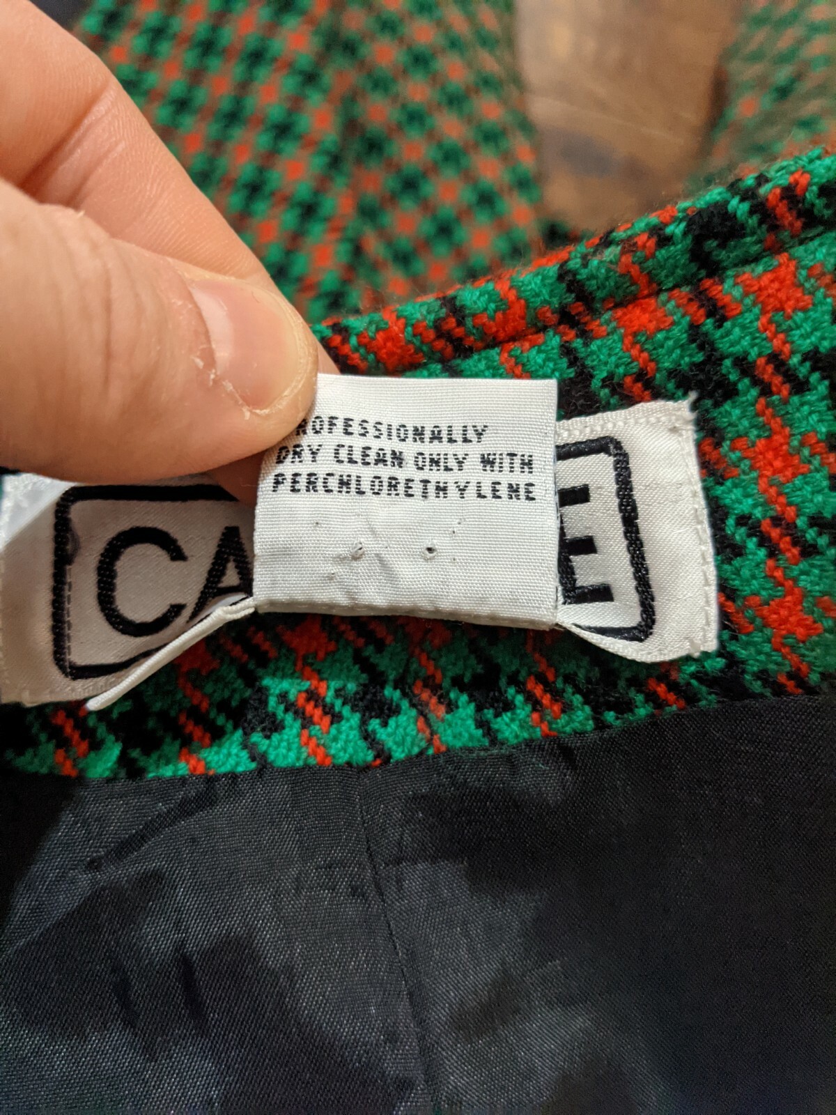 VTG Carlisle Green Red Plaid Collarless Blazer Jacket 100% Wool Sz 6 Small S