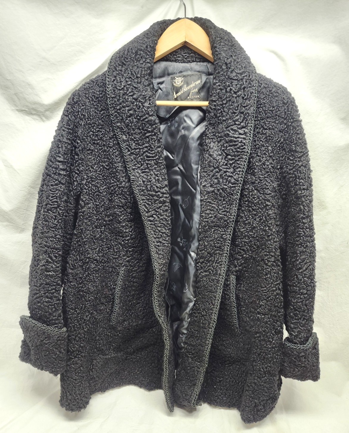 Vtg Curly Persian Lamb Wool Coat Silk Lined Rosenkranz 50s Old Money Mob Wife