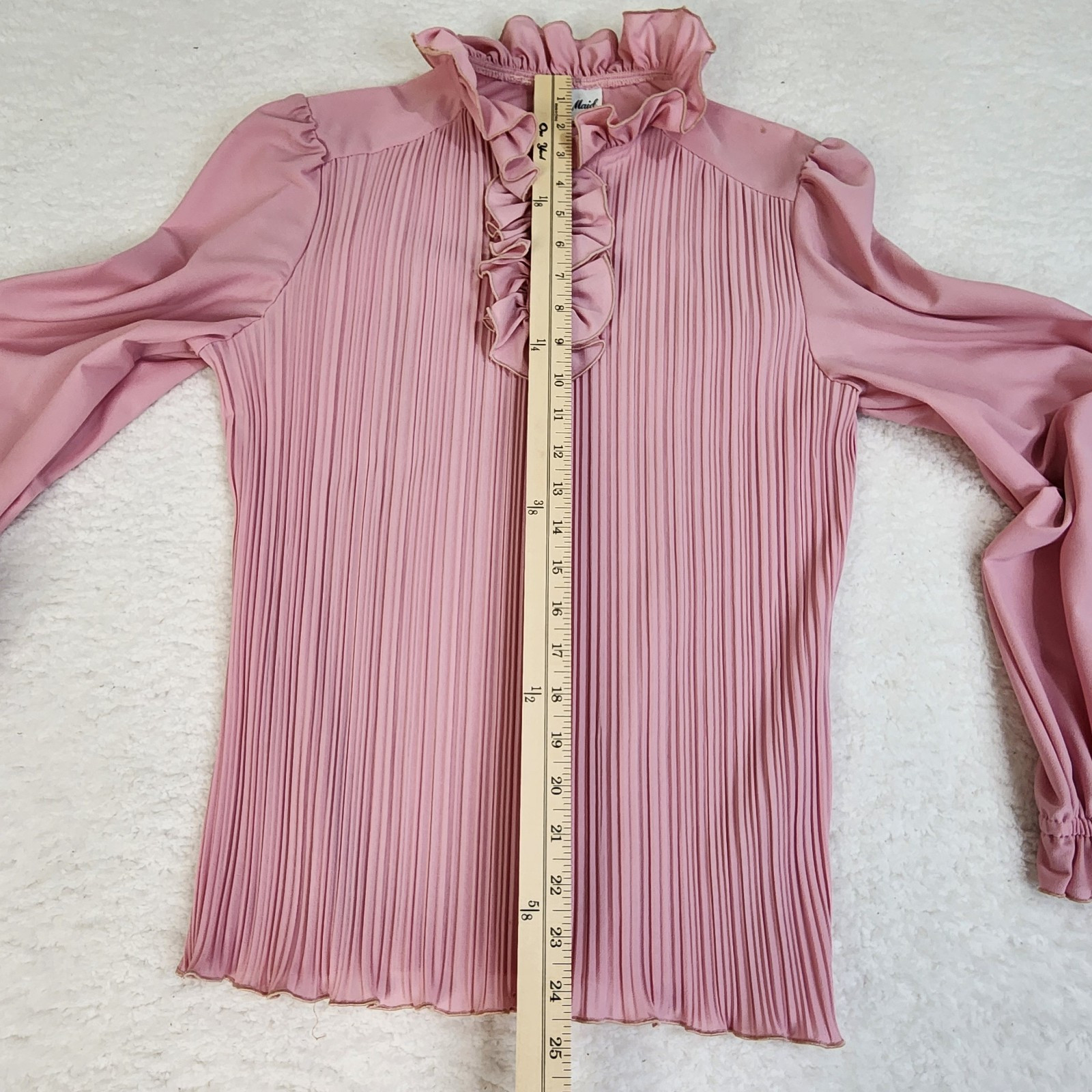 Ruffle Neck Blouse Vintage 70s Pink Sz 14 Boston Maid Pink Ruffled Top #1355