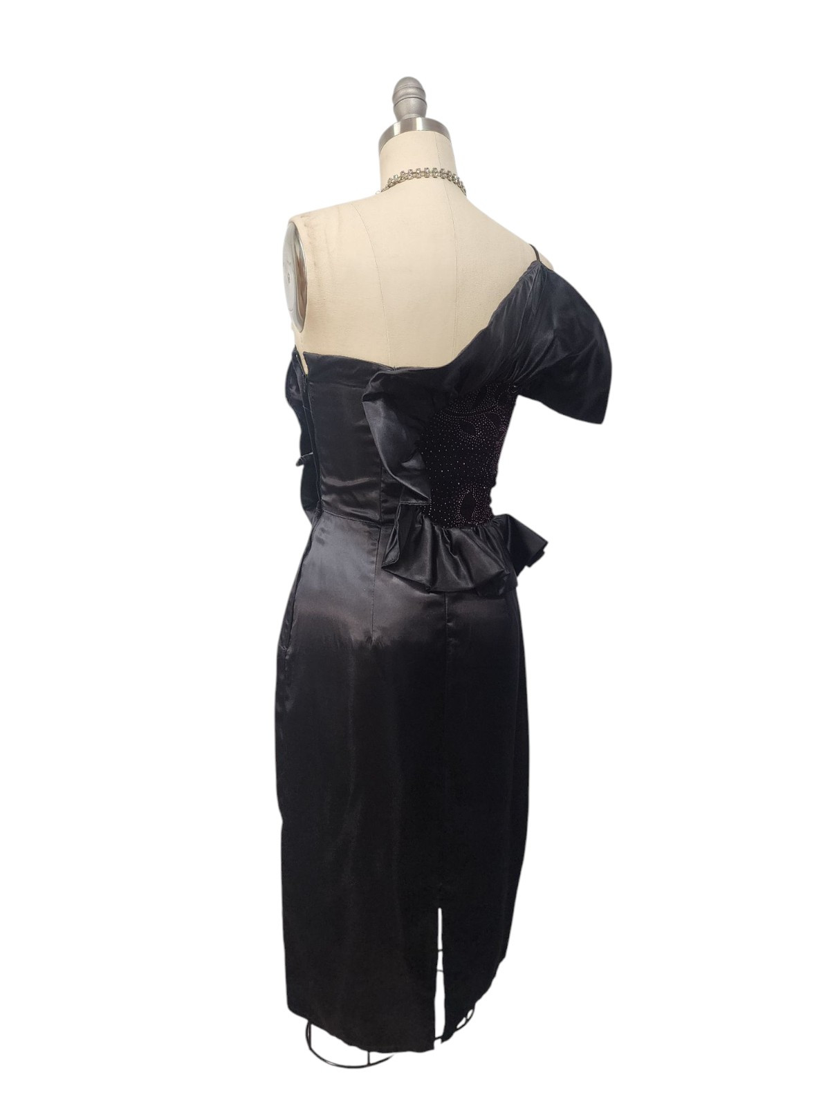 Vtg 80s Prom Dress XS 5 Gunne Sax Black Satin Short Avant Garde Origami Ruffle