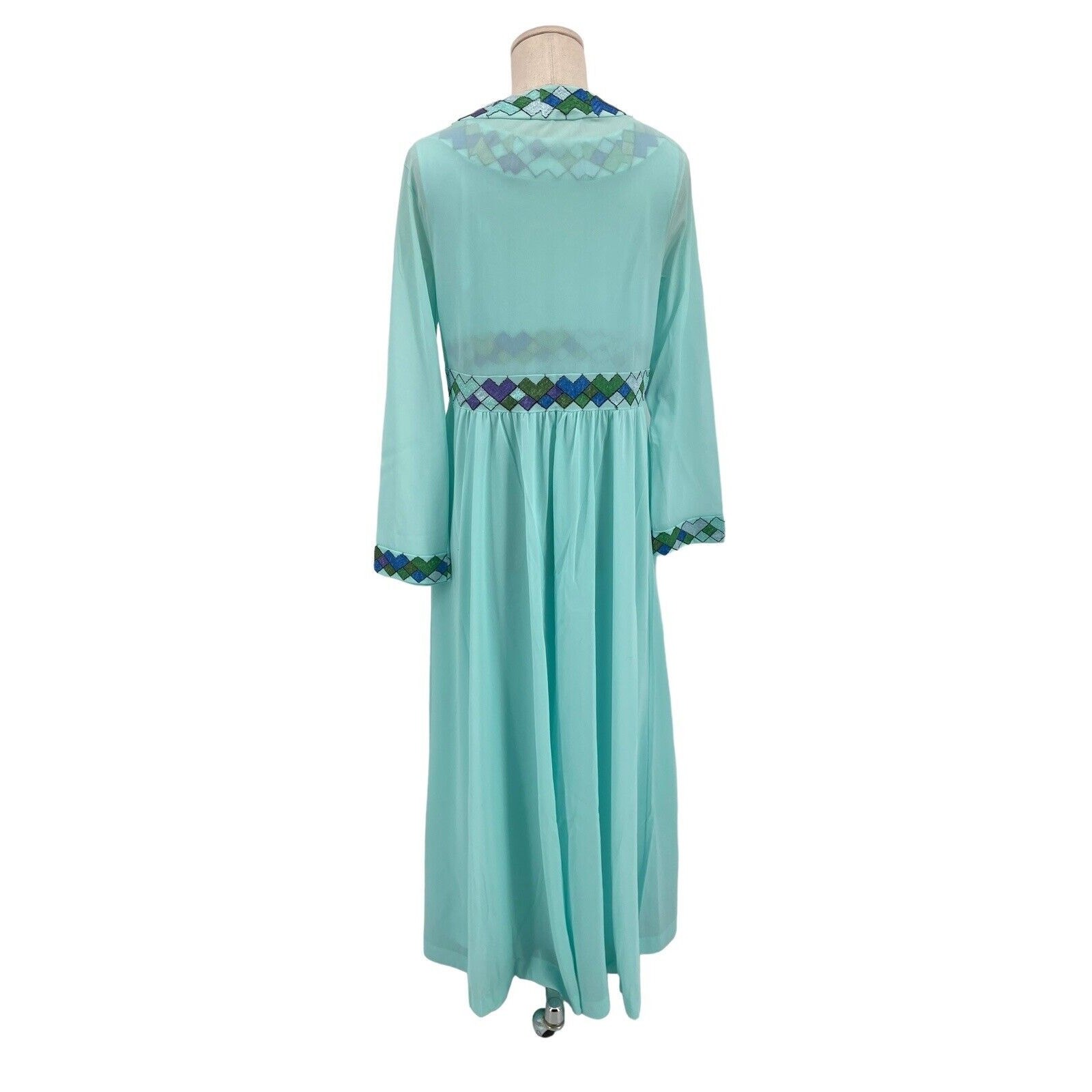 Vintage Emilio Pucci For Formfit Rogers Nightgown Robe Harlequin Nights Blue M