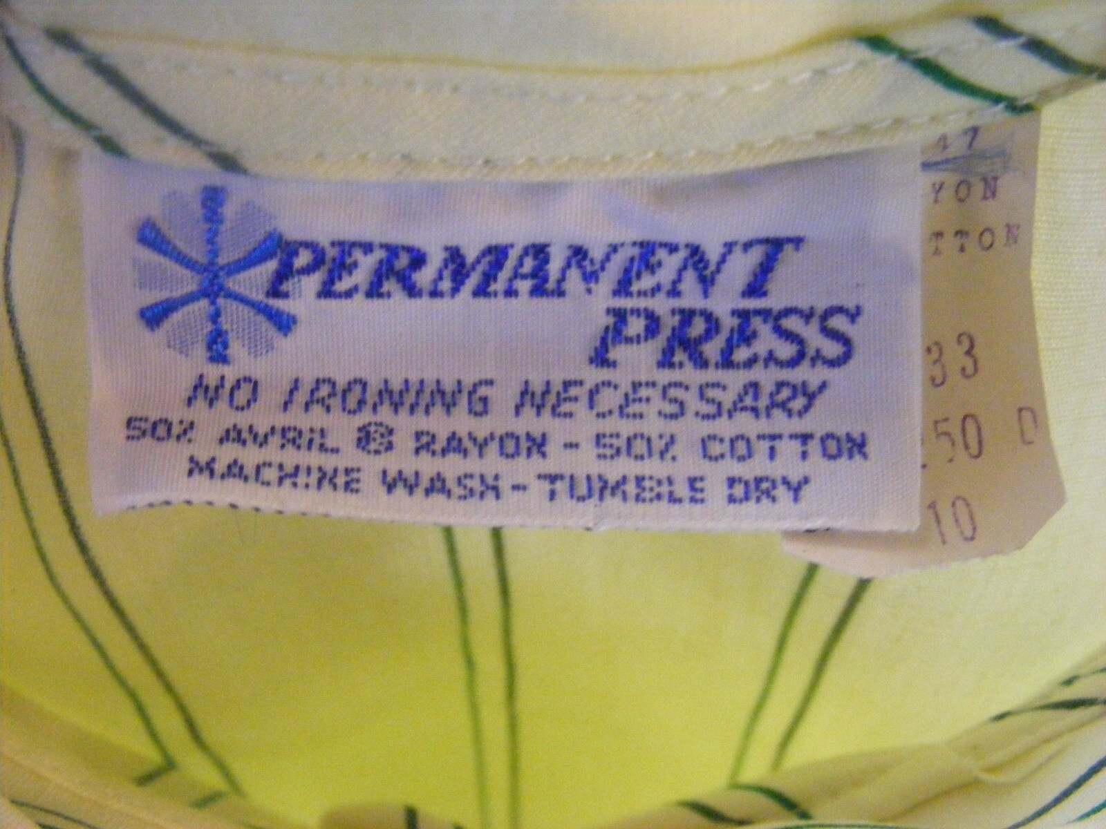 60s SHIRT DRESS BUTTON UP RAYON COTTON DEADSTOCK LEMON YELLOW GREEN STRIPE M