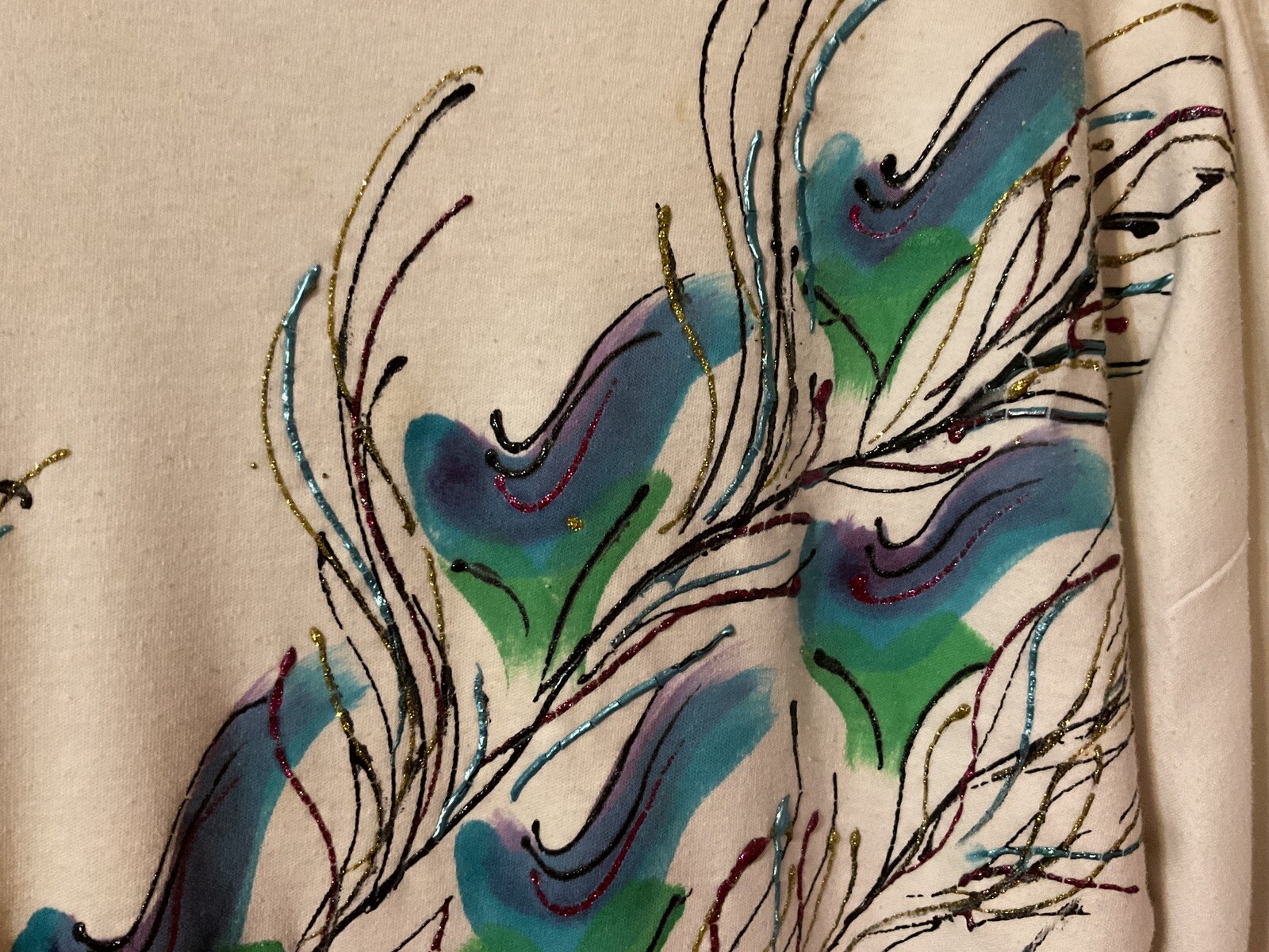 Vintage 1980’s Puff Glitter Paint Print Shirt by You Look Great Signed Valerie