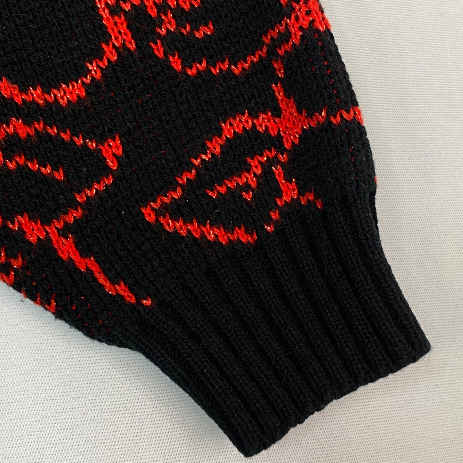 Vintage 1980s black red sweater dress, metallic glam floral oversized acrylic M