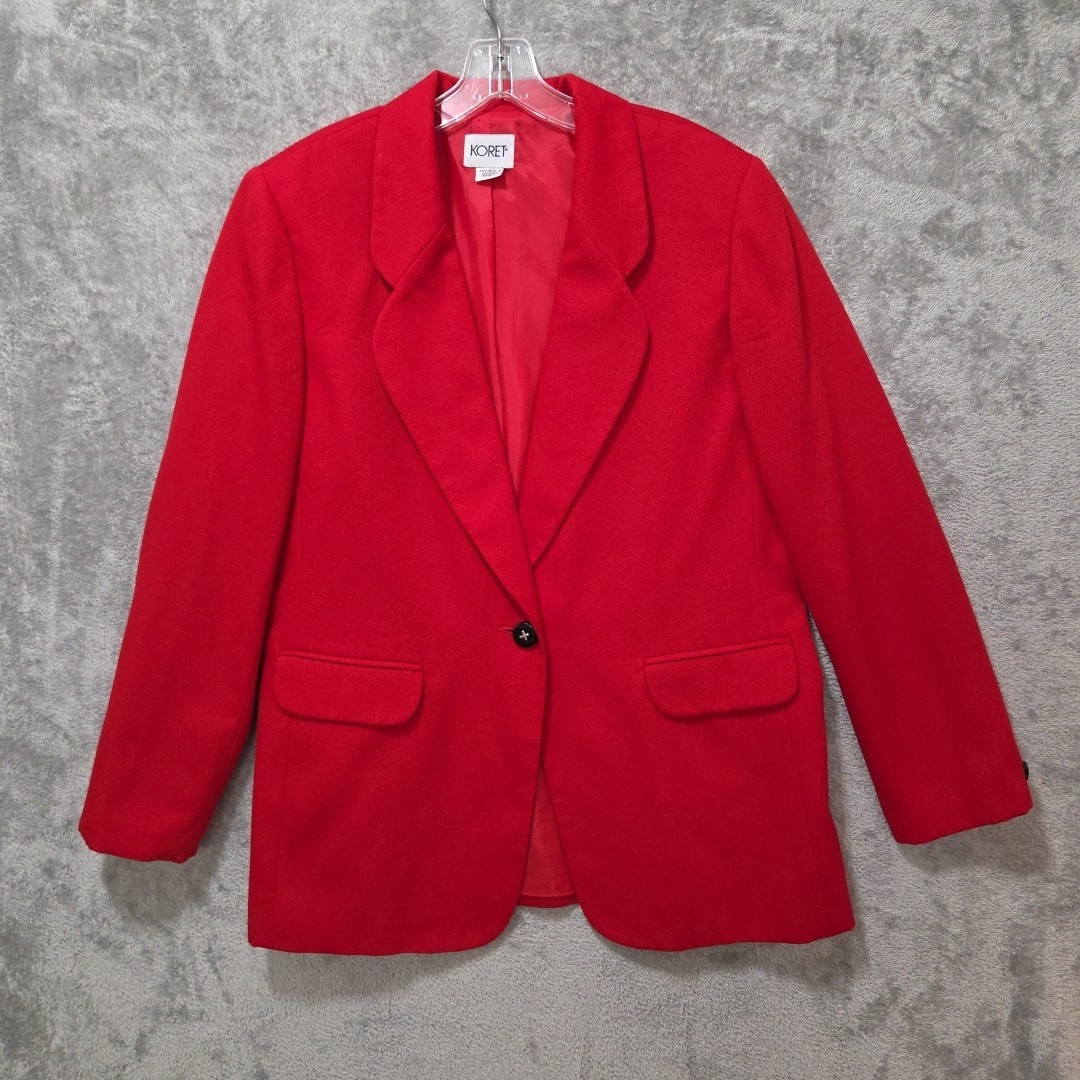 KORET Blazer Womens Tag Size 14 Red Button Long Sleeve Notch