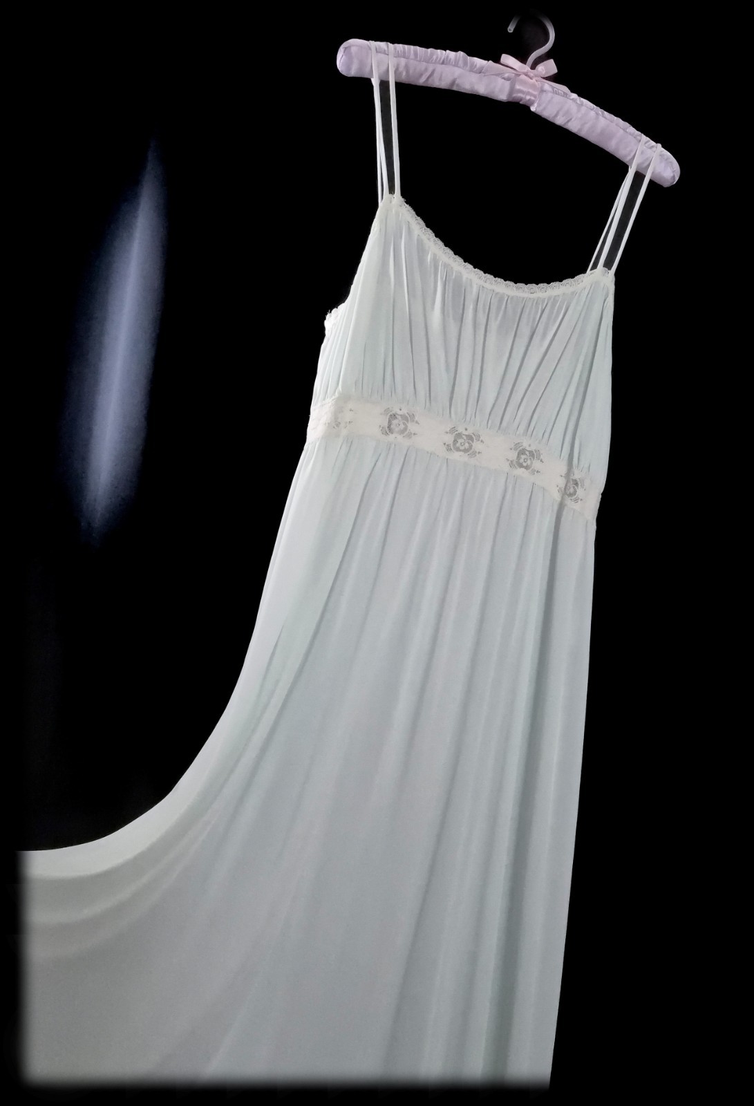 2pc Vintage 60s SHEER Nylon PEIGNOIR Set CHIFFON Nightgown LONG Gown Teal ~ M/L