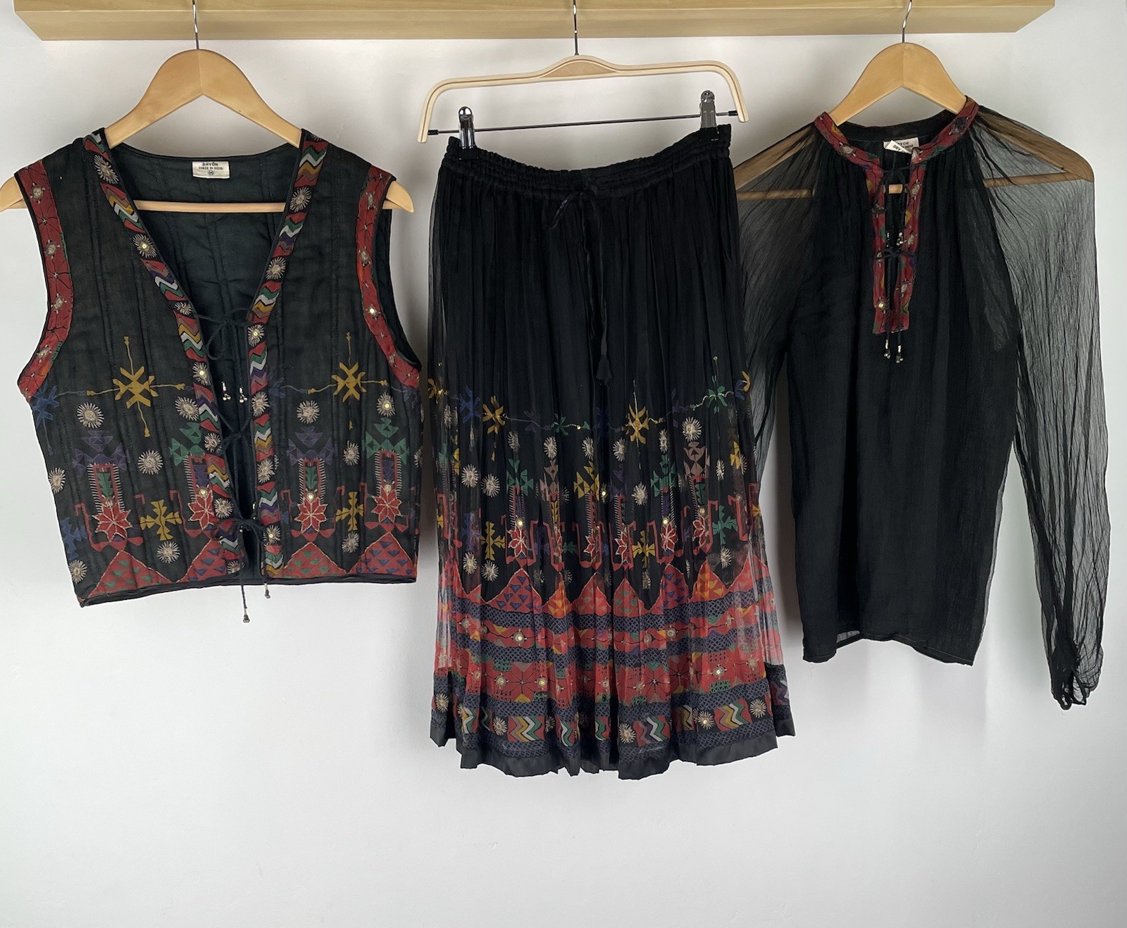 VTG 70s 80s Skirt Set Gauze Hippy Boho Festival SZ M Rayon (DAMAGED AS IS