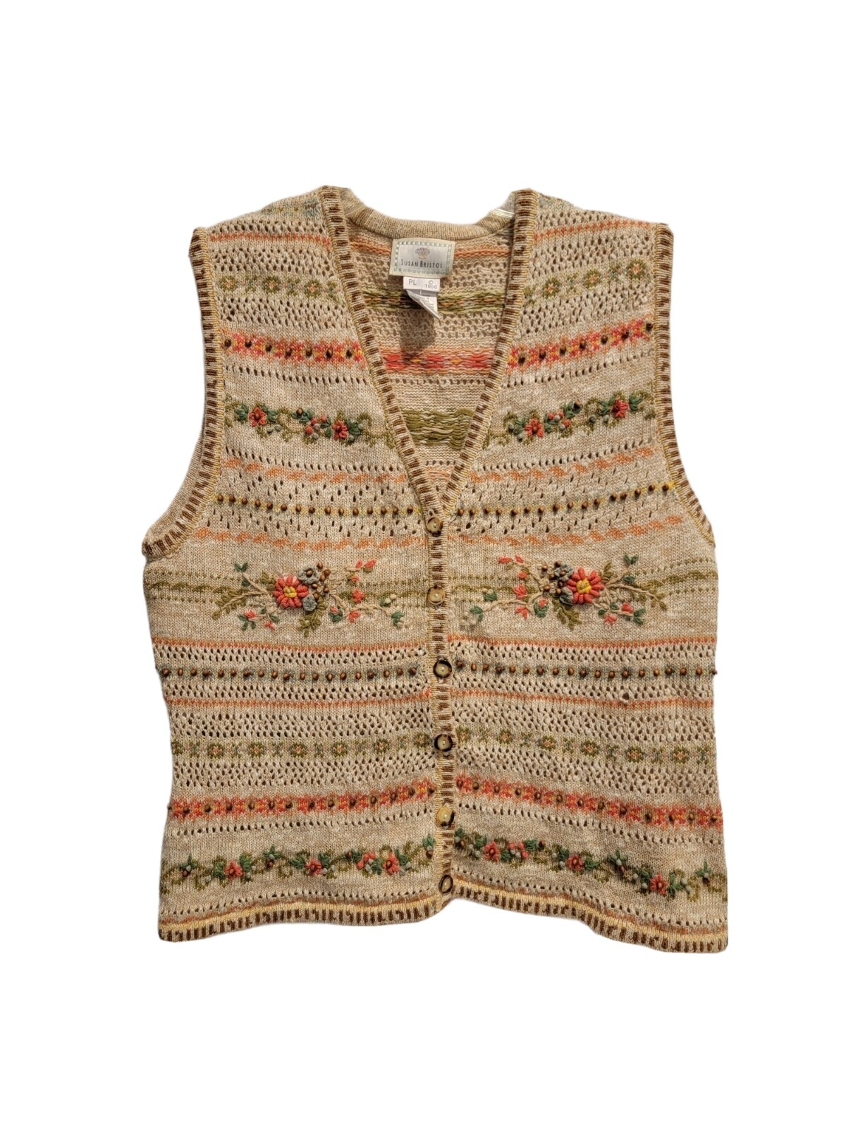 Vintage ’96 Susan Bristol Hand Knitting and Embroidery Vest Women’s Sz PL (12)