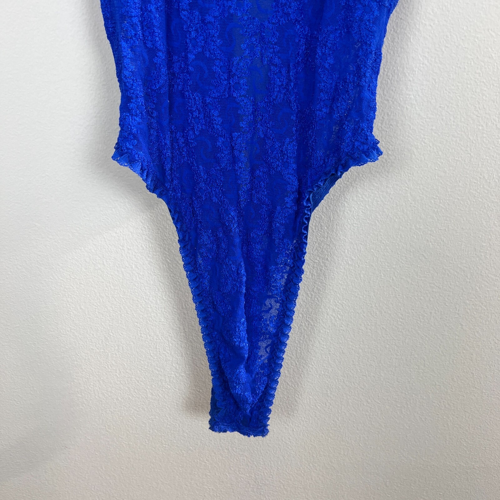 Andrea Kristoff Escante Lace Teddy M Blue Halter Cutout Sexy One Piece Vintage