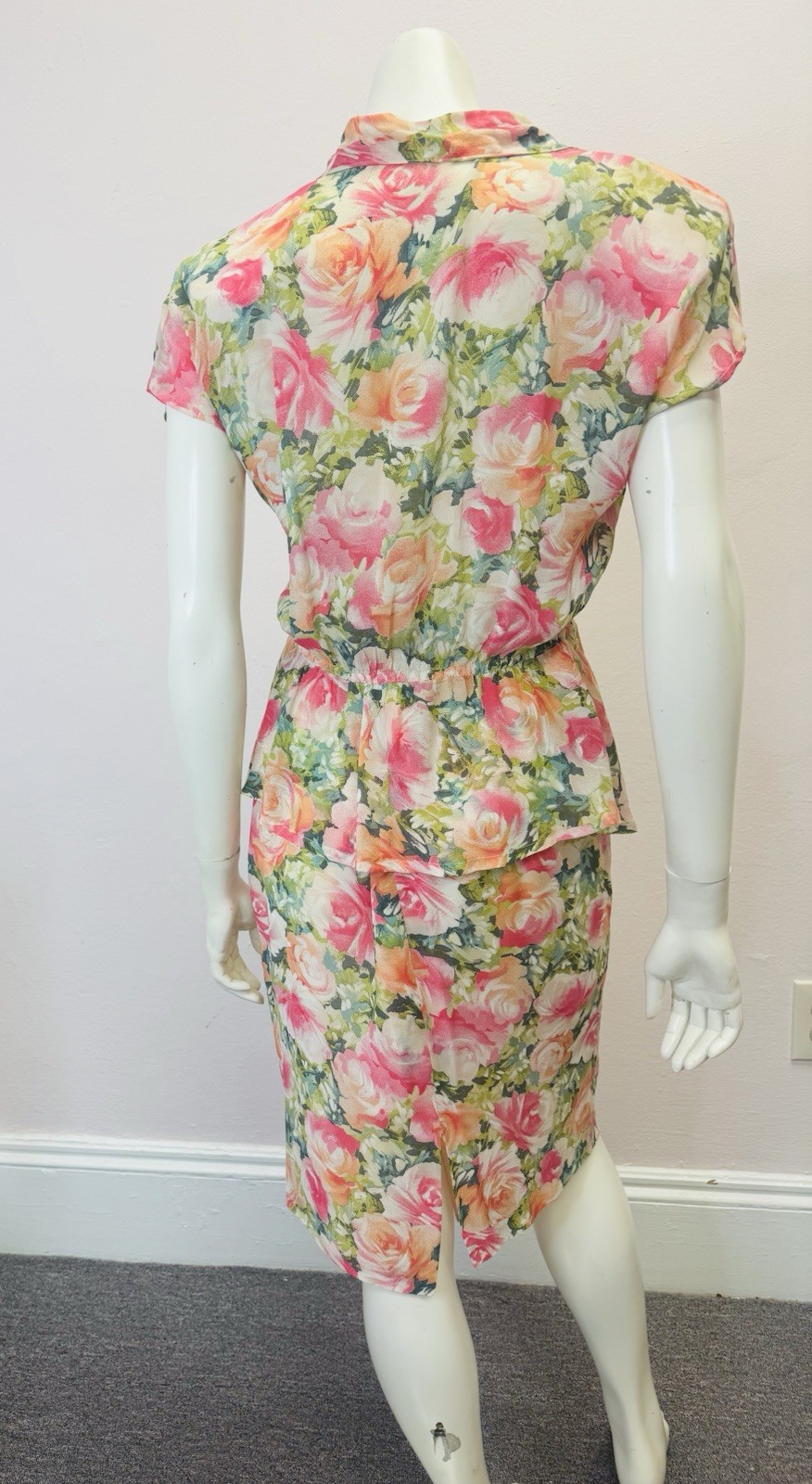 VTG Multicolor floral peplum Skirt & Top Set Nanny wedding designer alexander M