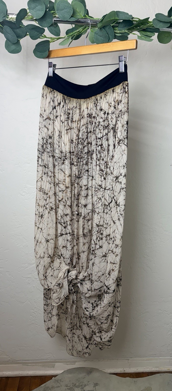 Vintage 90s 100% Silk Maxi Skirt S Abstract Batik Print Made in USA Boho