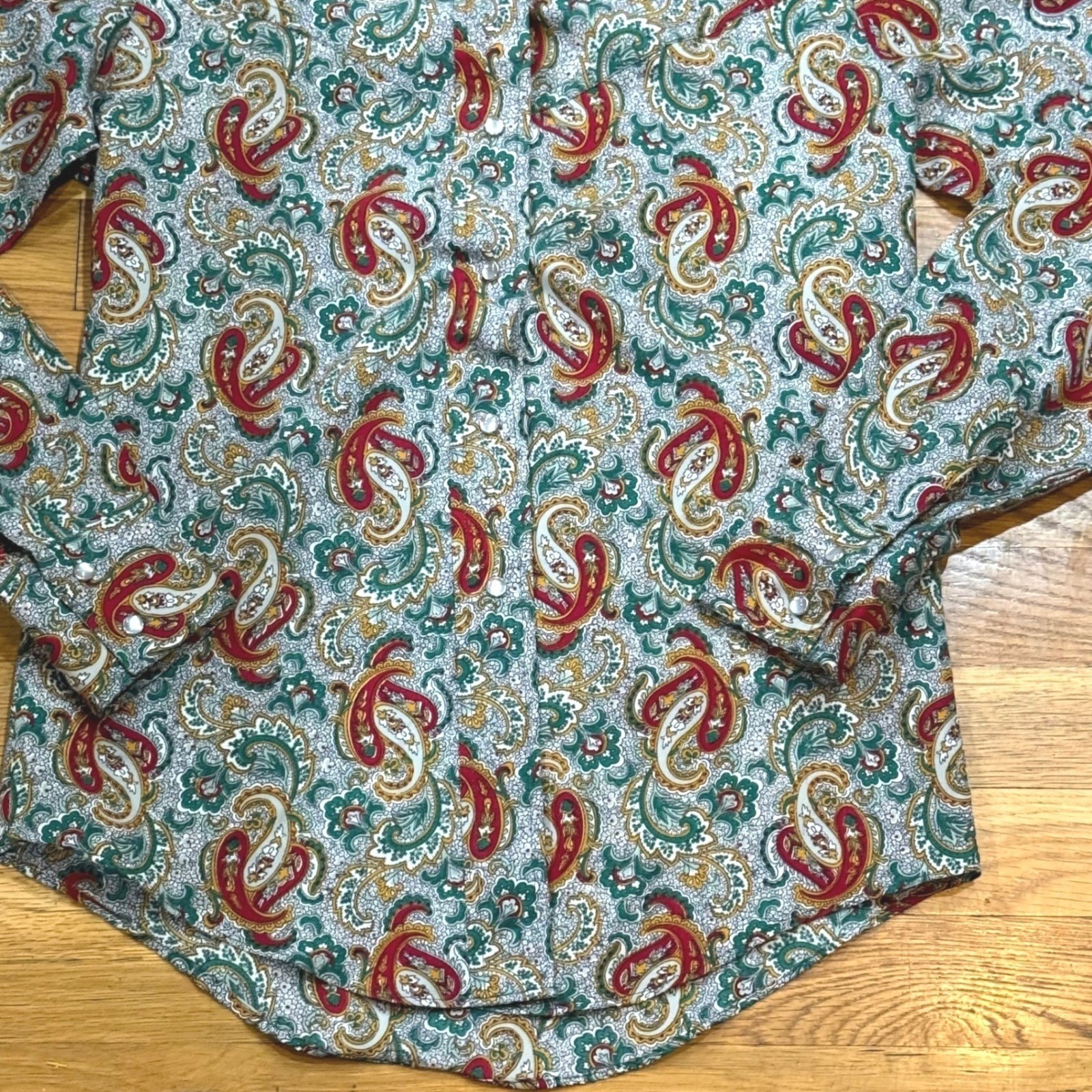 Vintage Lady Lee Paisley Button Down Shirt 70s Long Sleeve Red Green Gold 7/8