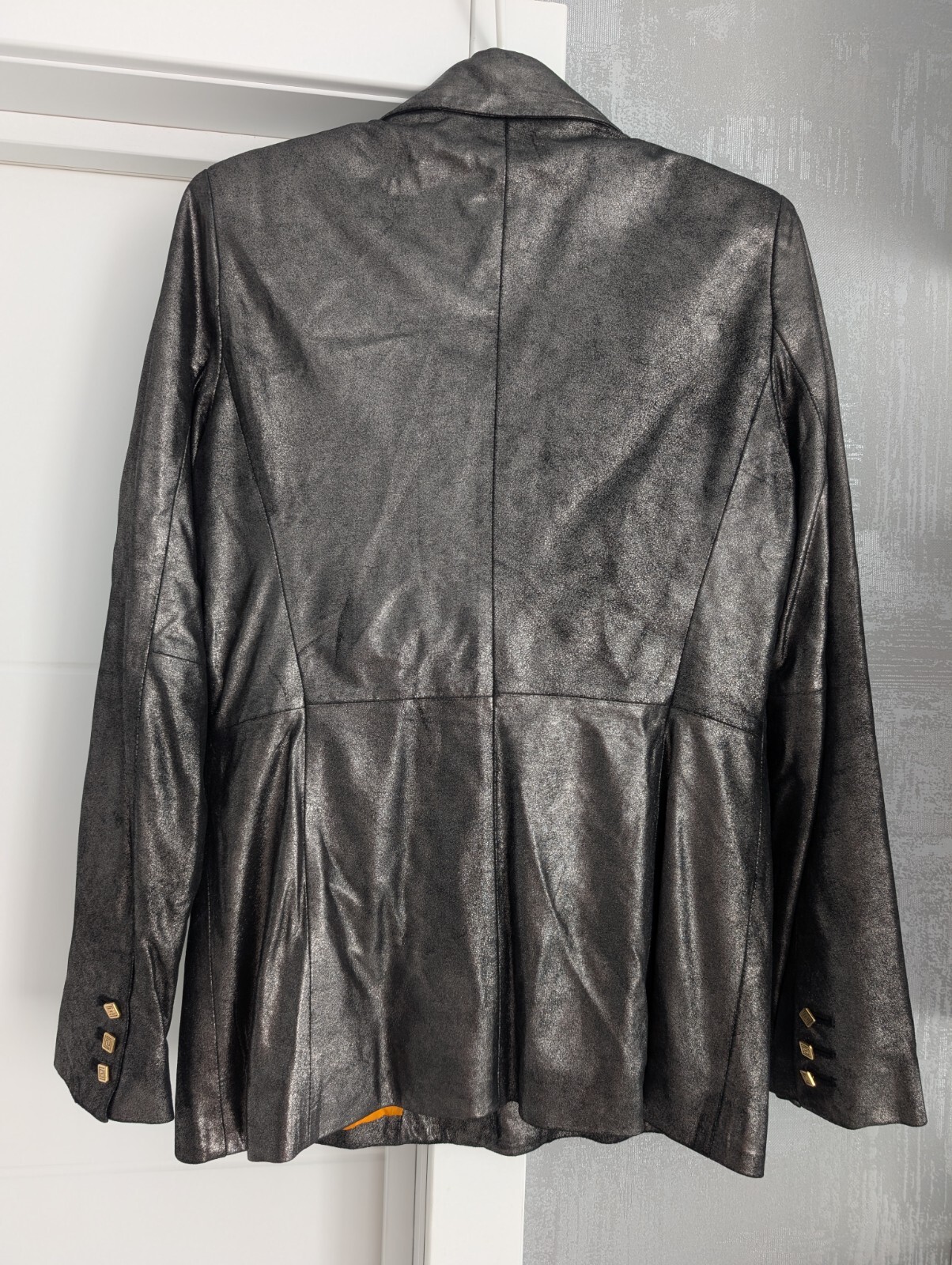 Versace Classic V2 Soft Shiny Leather Jacket Blazer Iridescent Metallic Gray M