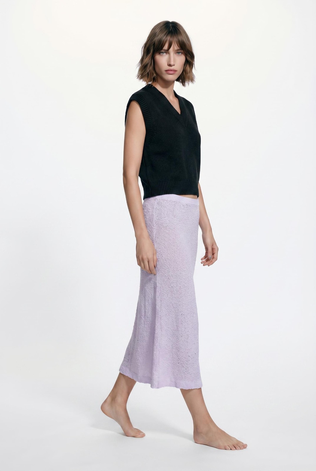 Vintage 70’s Sexy Fun Pale Purple Crochet Midi Bias Cut Skirt S