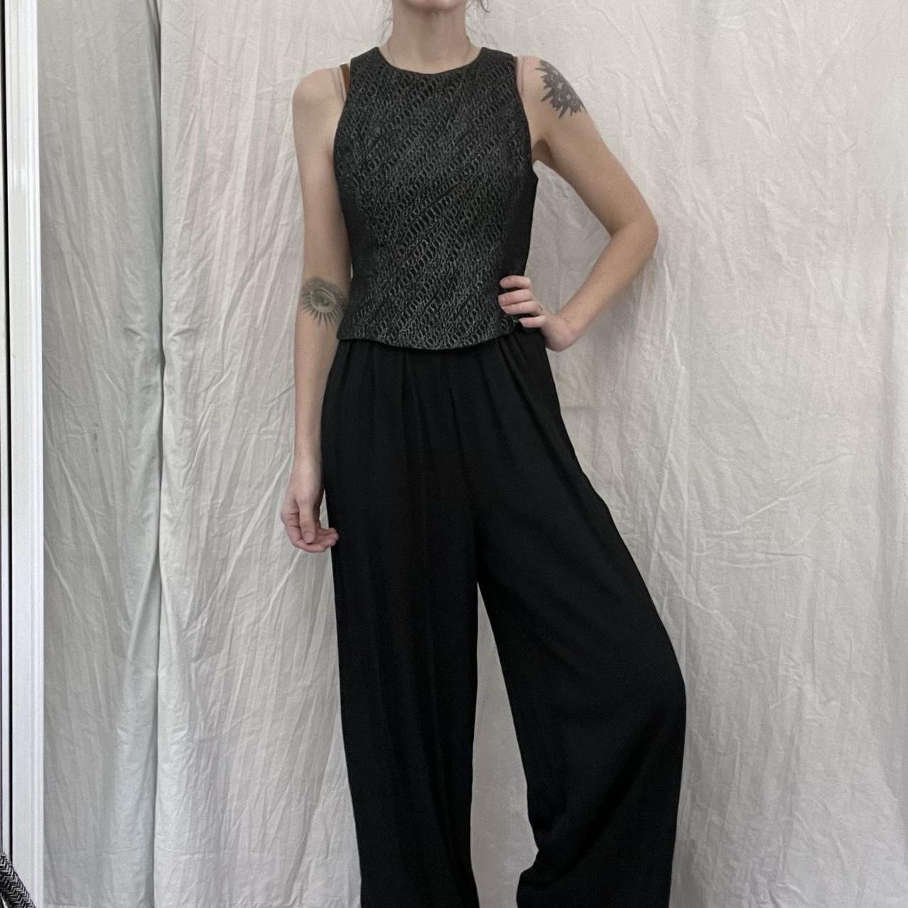 Black Sparkly Top And Flowy Pants Jumpsuit Vintage 90s Size Small