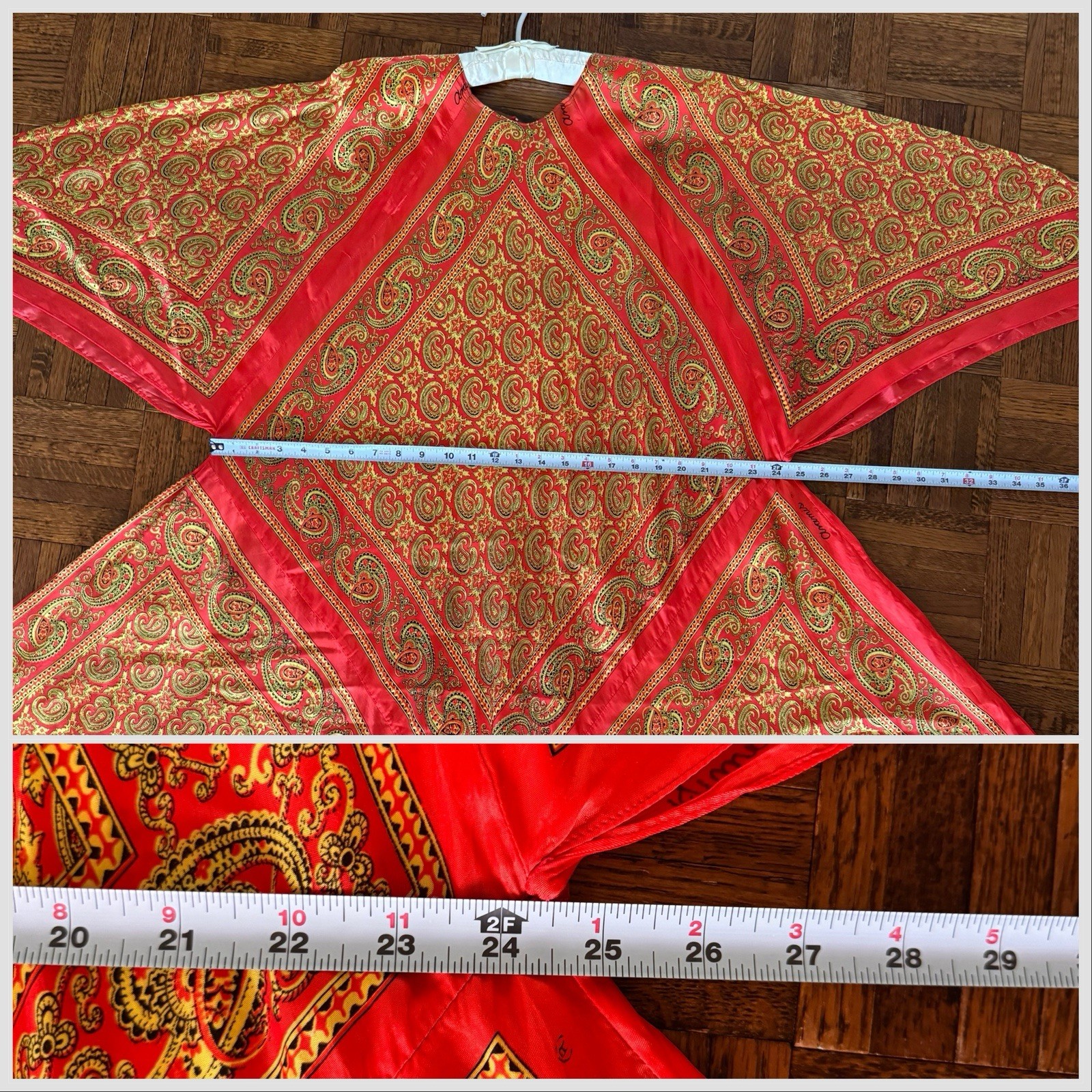 70s VTG Mexican Aramis Scarf Caftan Dress 63” Extra Long Tall Maxi Angel Sleeve
