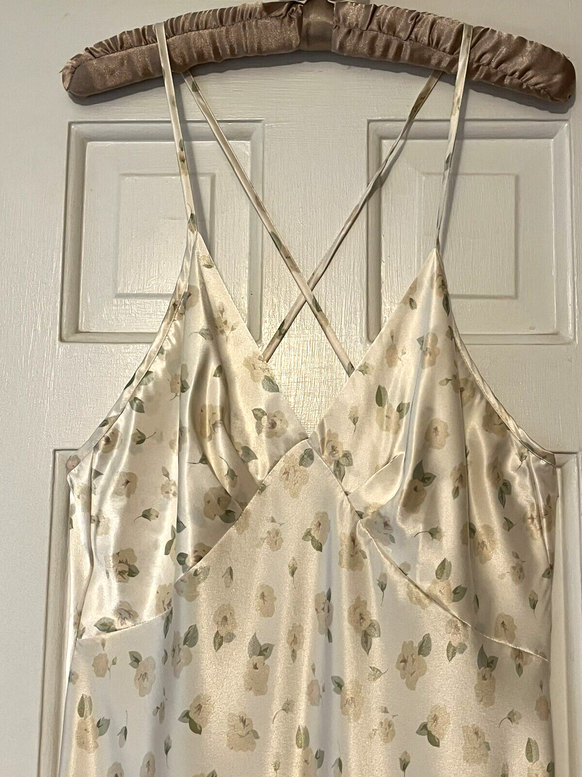 Vintage Calvin Klein Floral Robe & Gown Set. Cream w/Pink & Green Size Large
