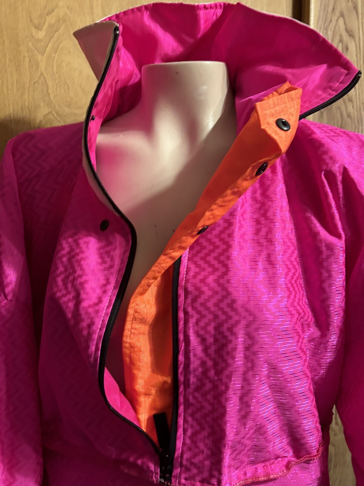 Y2k Neon Pink Jacket Colorblock Windbreaker Pullover L Sunbuster Ski Nylon 1980s
