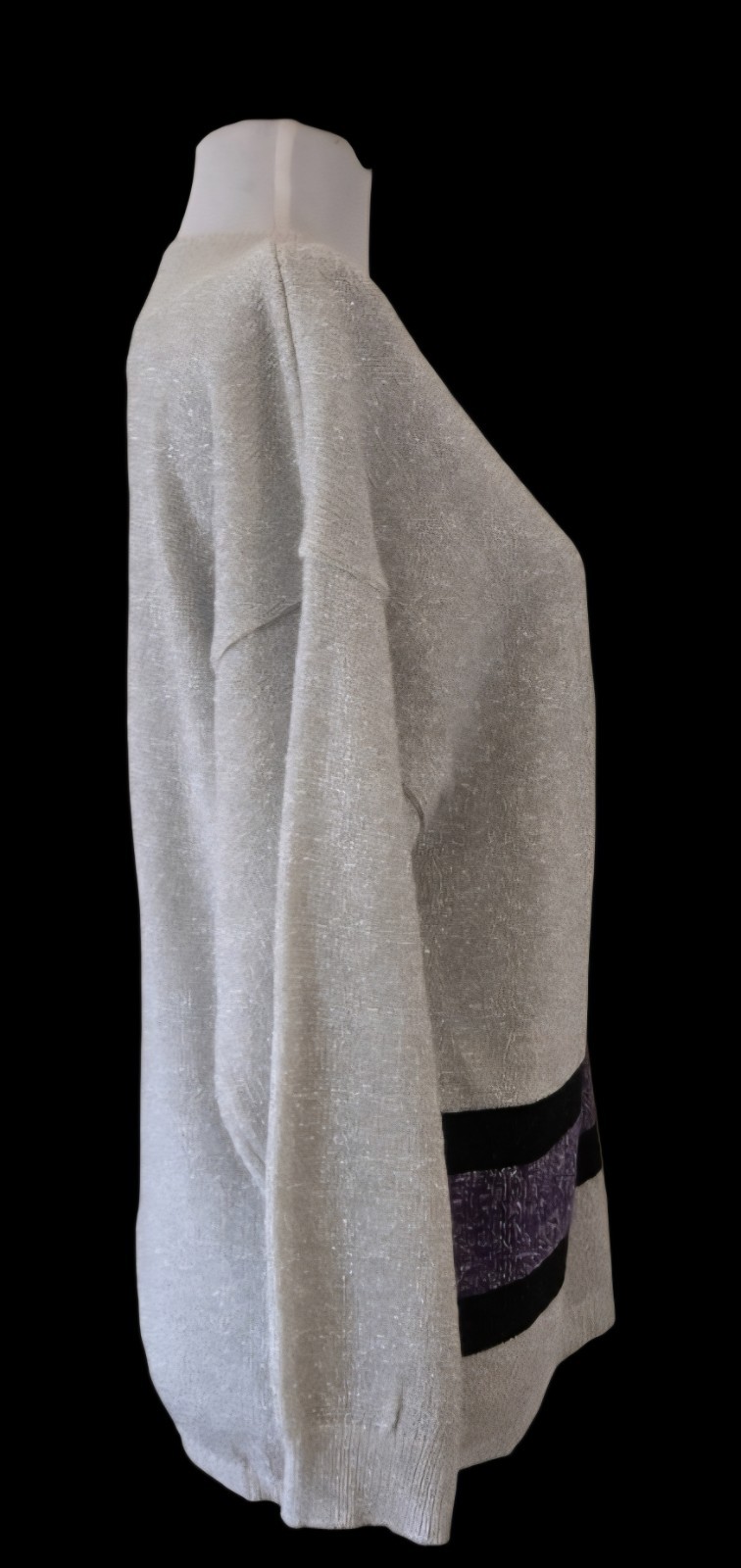 1980s SHENANIGANS Metallic Silver Black And Purple Color Block Sweater Sz Small