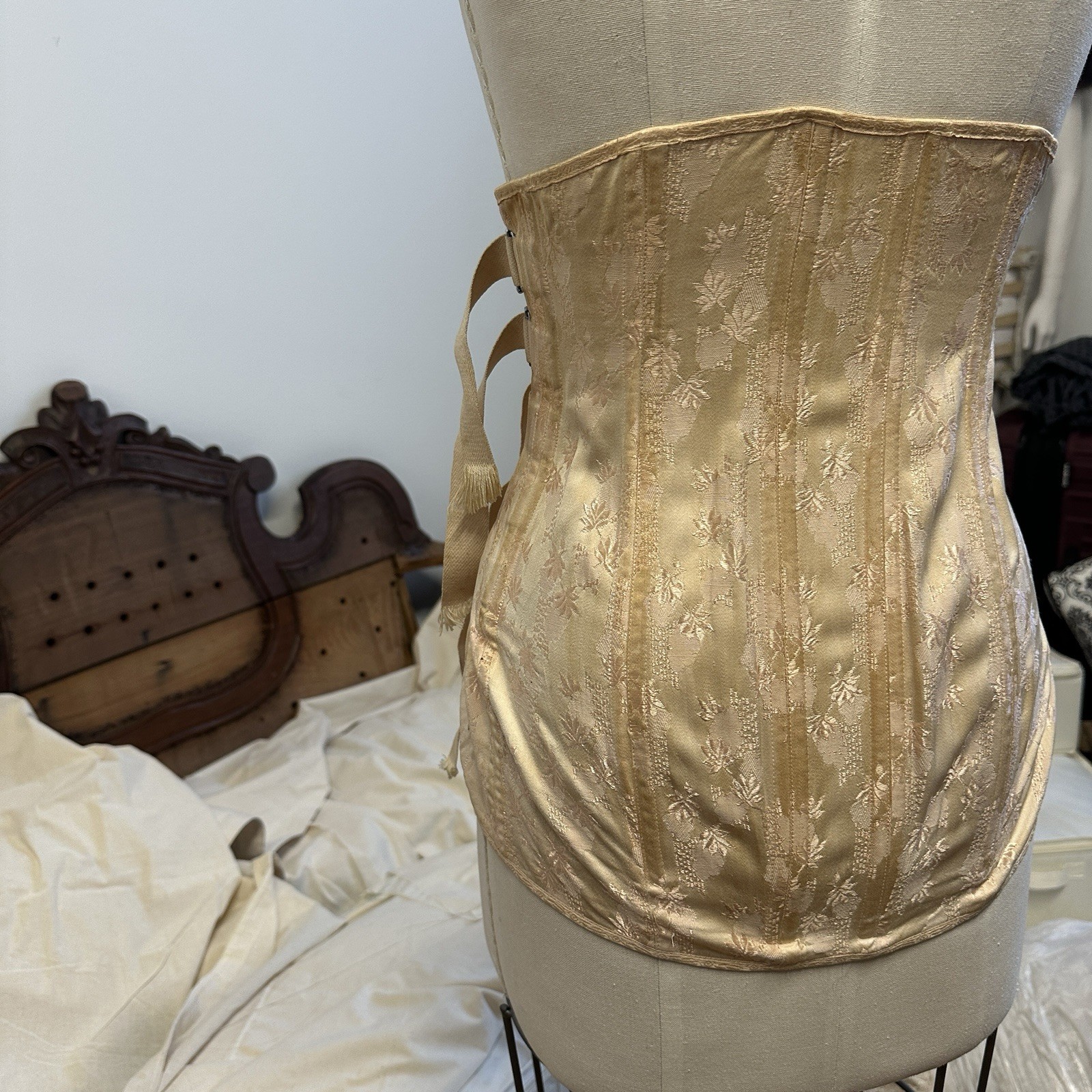 1930s Antique Silk Floral Girdle with Garters Floral Pattern Silk Corset