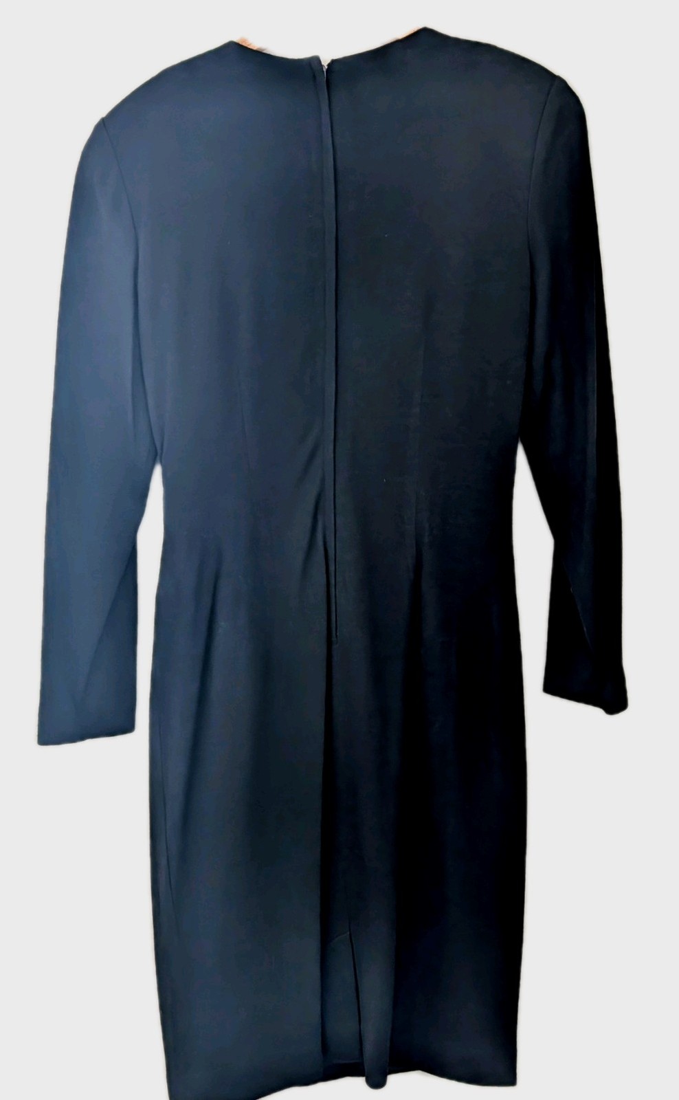 Vintage Gillian Black Wool Sheath Dress Size 8 Shoulder Pads Long Sleeve
