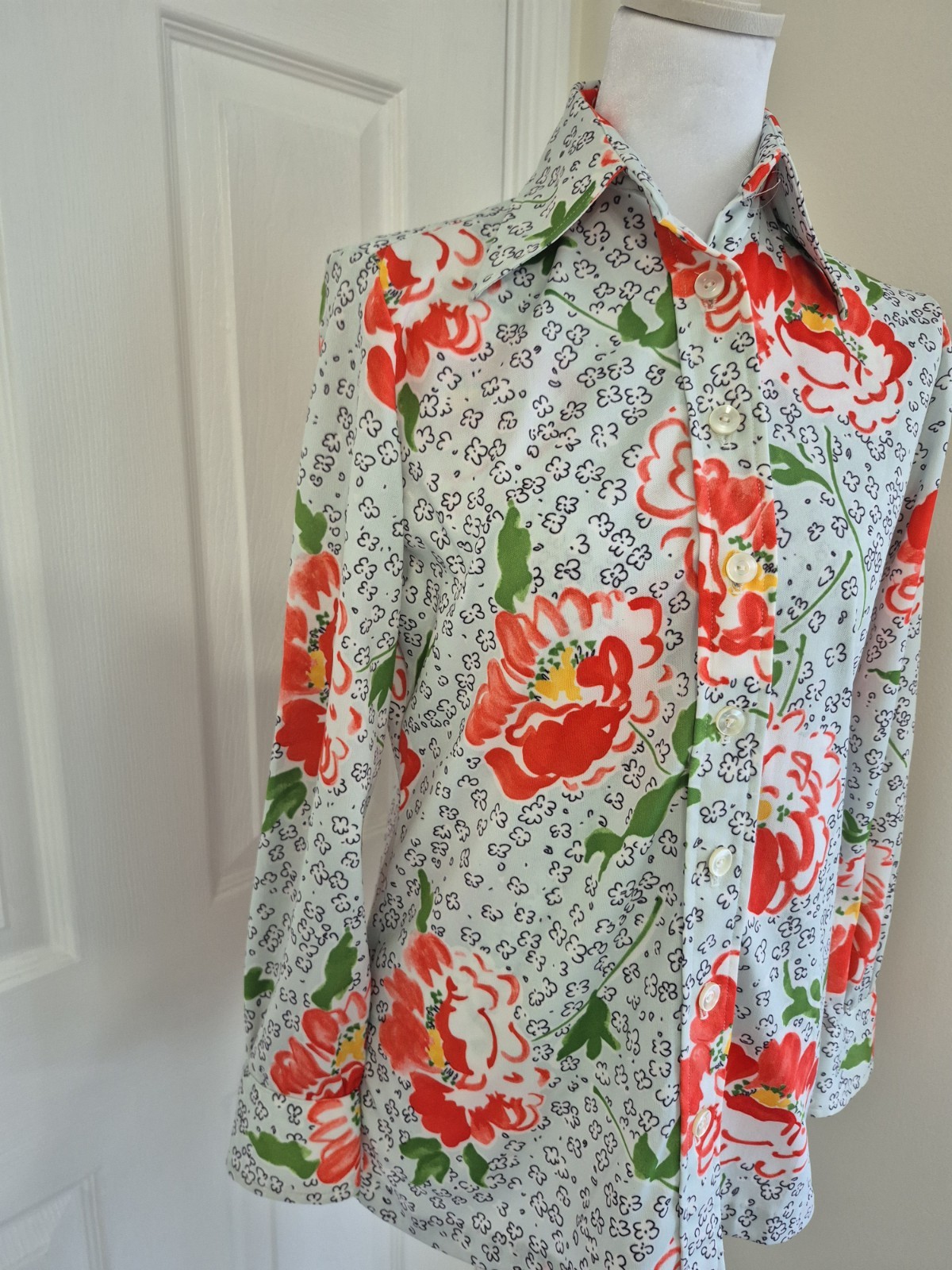 VTG 1970s Bleeker Street 2pc Twin Set Poppy Floral Shirt Tank -M