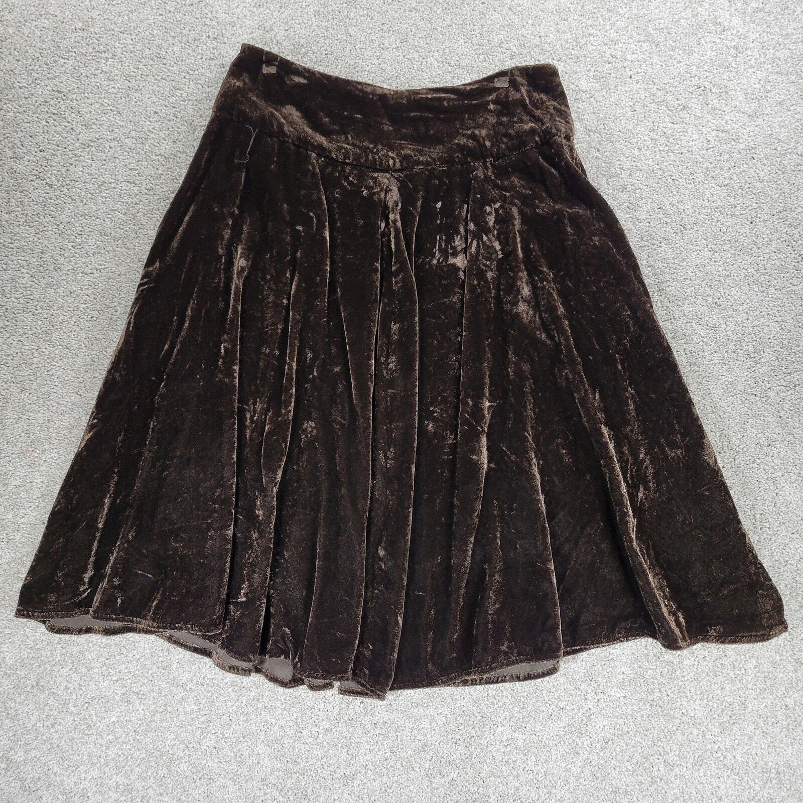 VTG John Paul Richard Velvet Skirt Womens 6 Brown Burnout Drop Waist Pleated Y2K