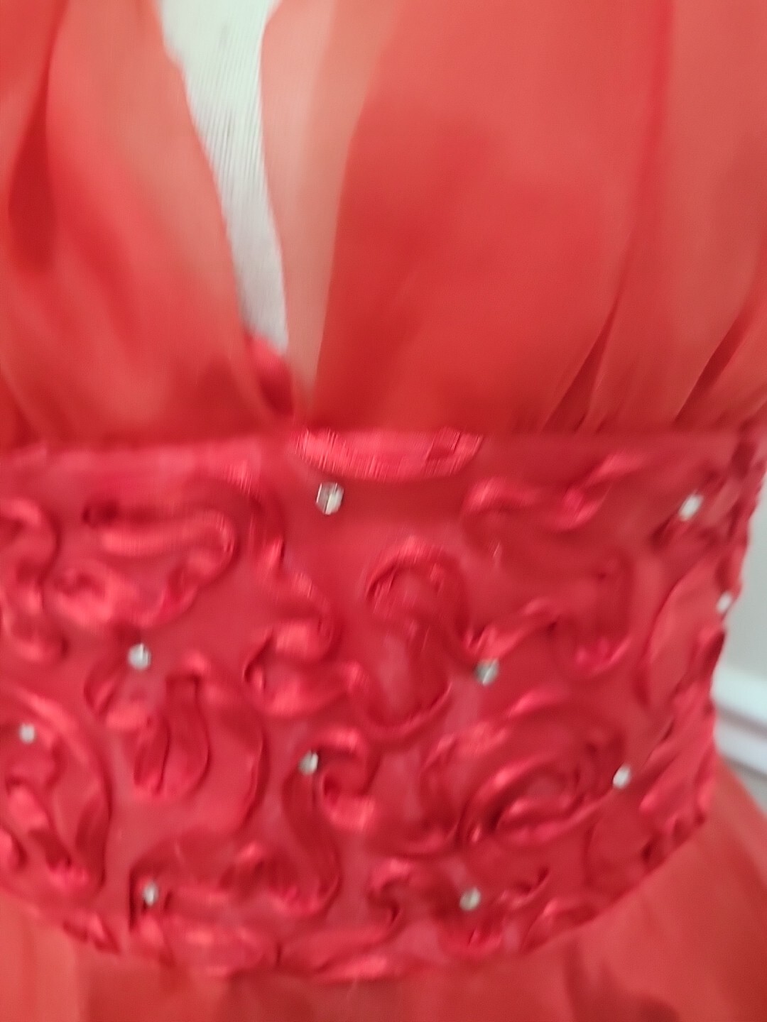 VTG Faviana PM Womens Red Halter Neck Back Zip Fit And Flare Dress /Rhinestones