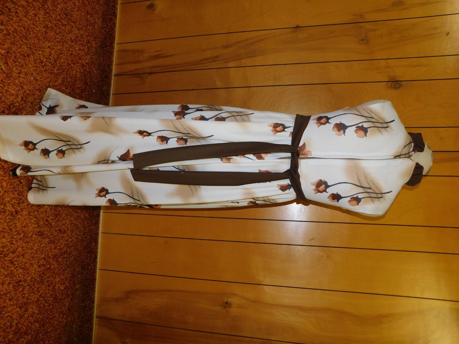 Vintage Brown on Cream Floral Maxi Dress 37″ Bust 1970’s*