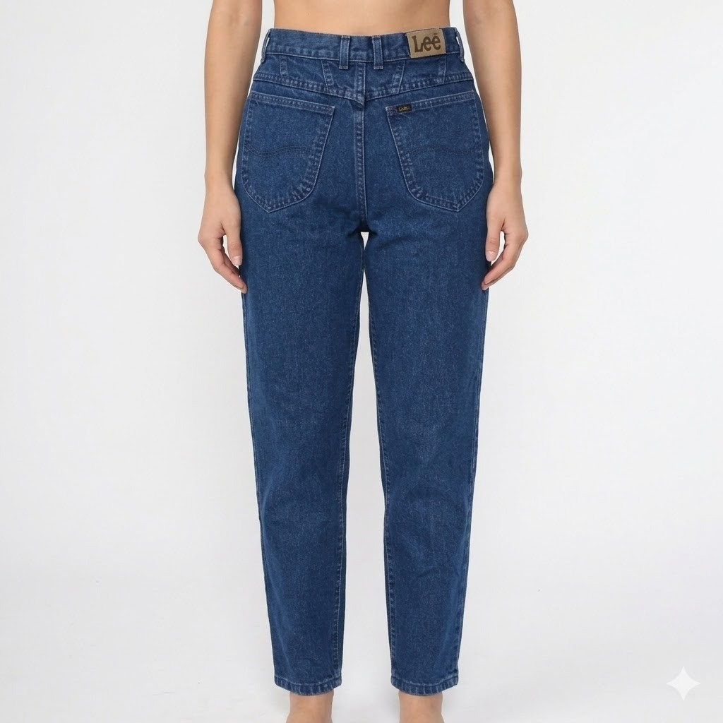 Lee Made in USA High Waist Mom Jeans Tapered Leg 12 Pet Dark Blue Denim EUC