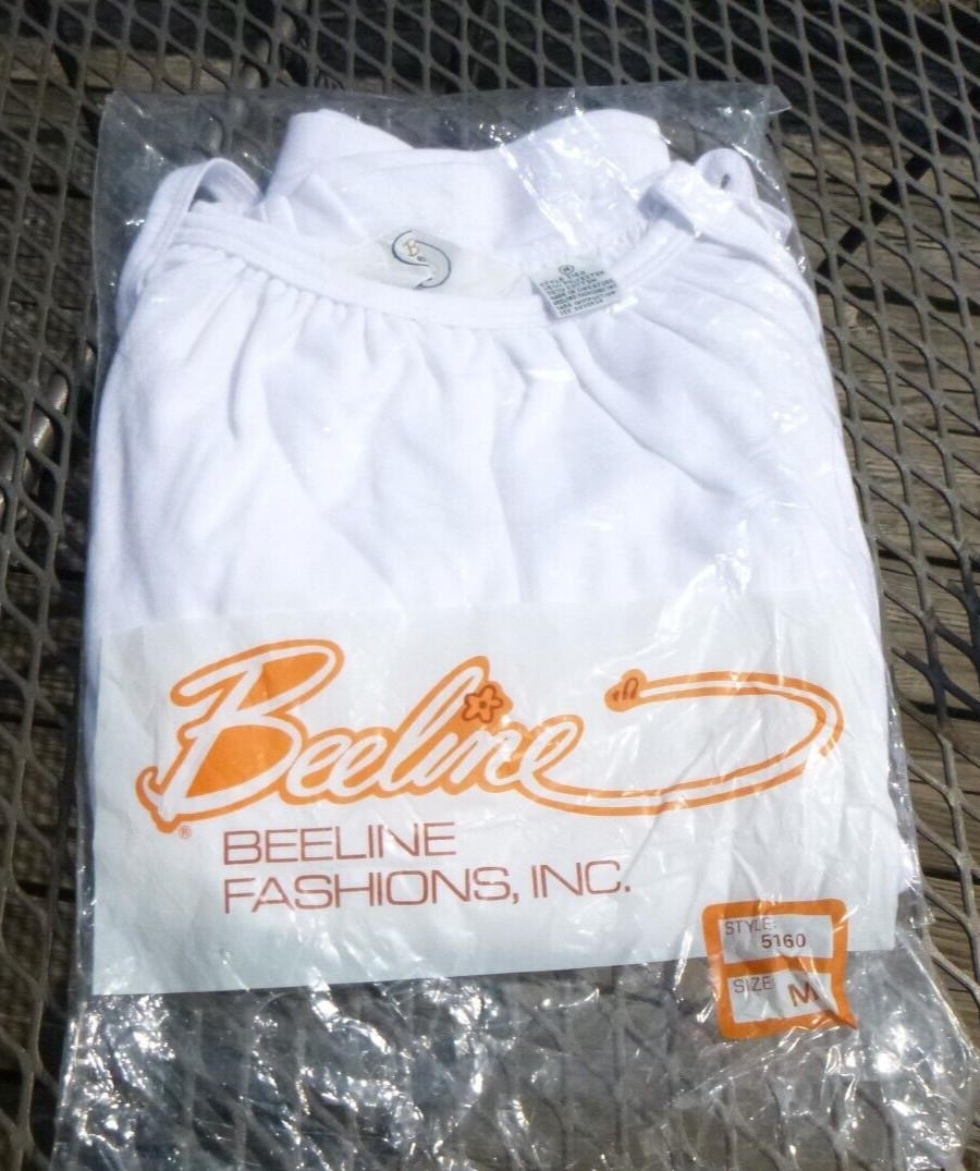 NOS Vtg 80s Beeline Fashions T shirt Spaghetti Strap Top W/ Lining WHITE Sz M