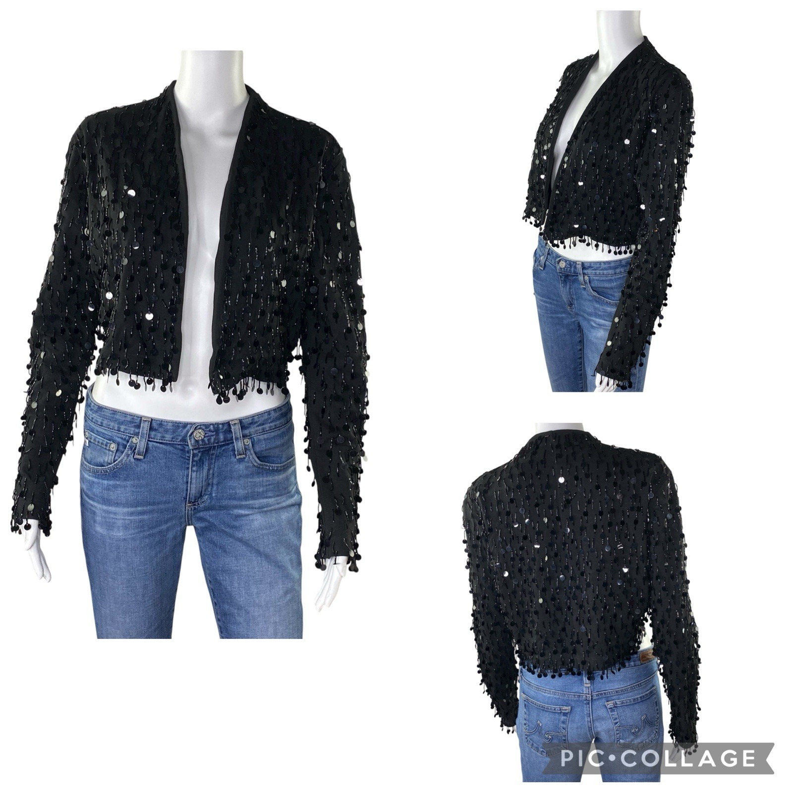 Vintage Vivienne Tam East Wind Code 80s 90s Black Beaded Sequin Bolero Jacket 1