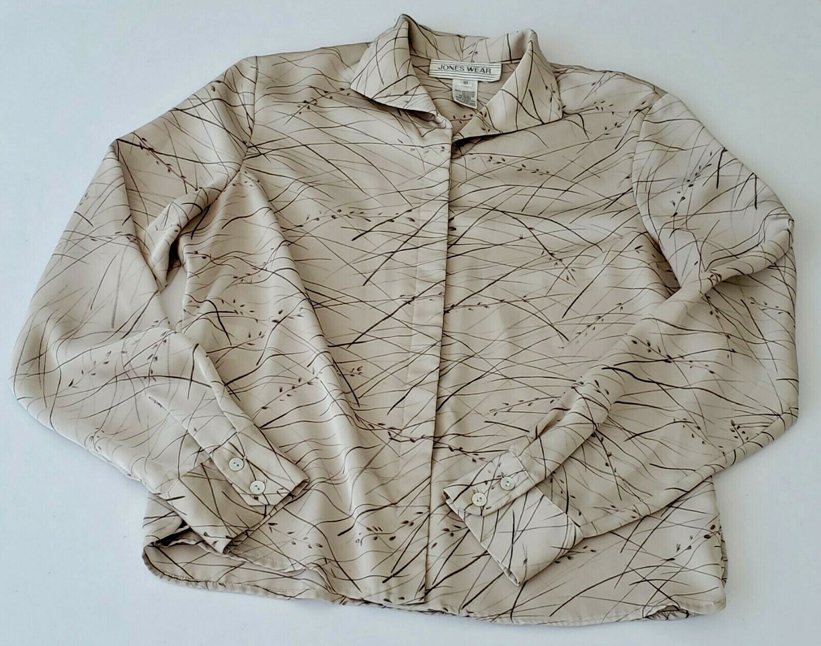 Vintage Women’s JONES WEAR 1980’s Abstract Brown Button Down Career Blouse SZ 10