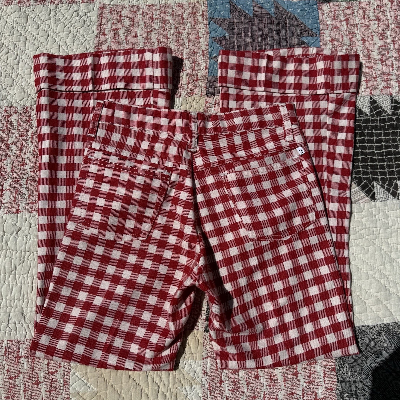 1970s Farah red & White gingham flared Pants Size 26 Waist X 27 L