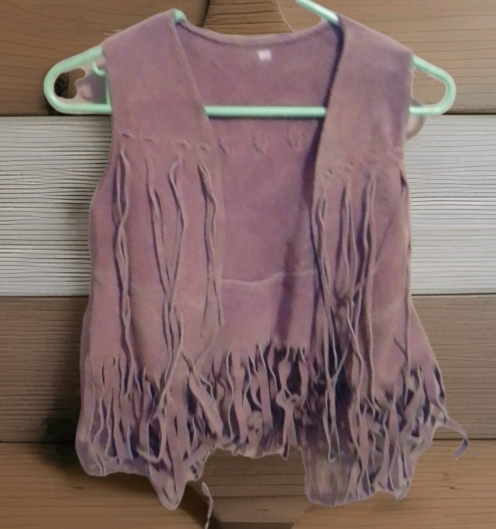 VINTAGE LEATHER TASSELLED brown hippie VEST 30″ CHEST 20″ LONG XS