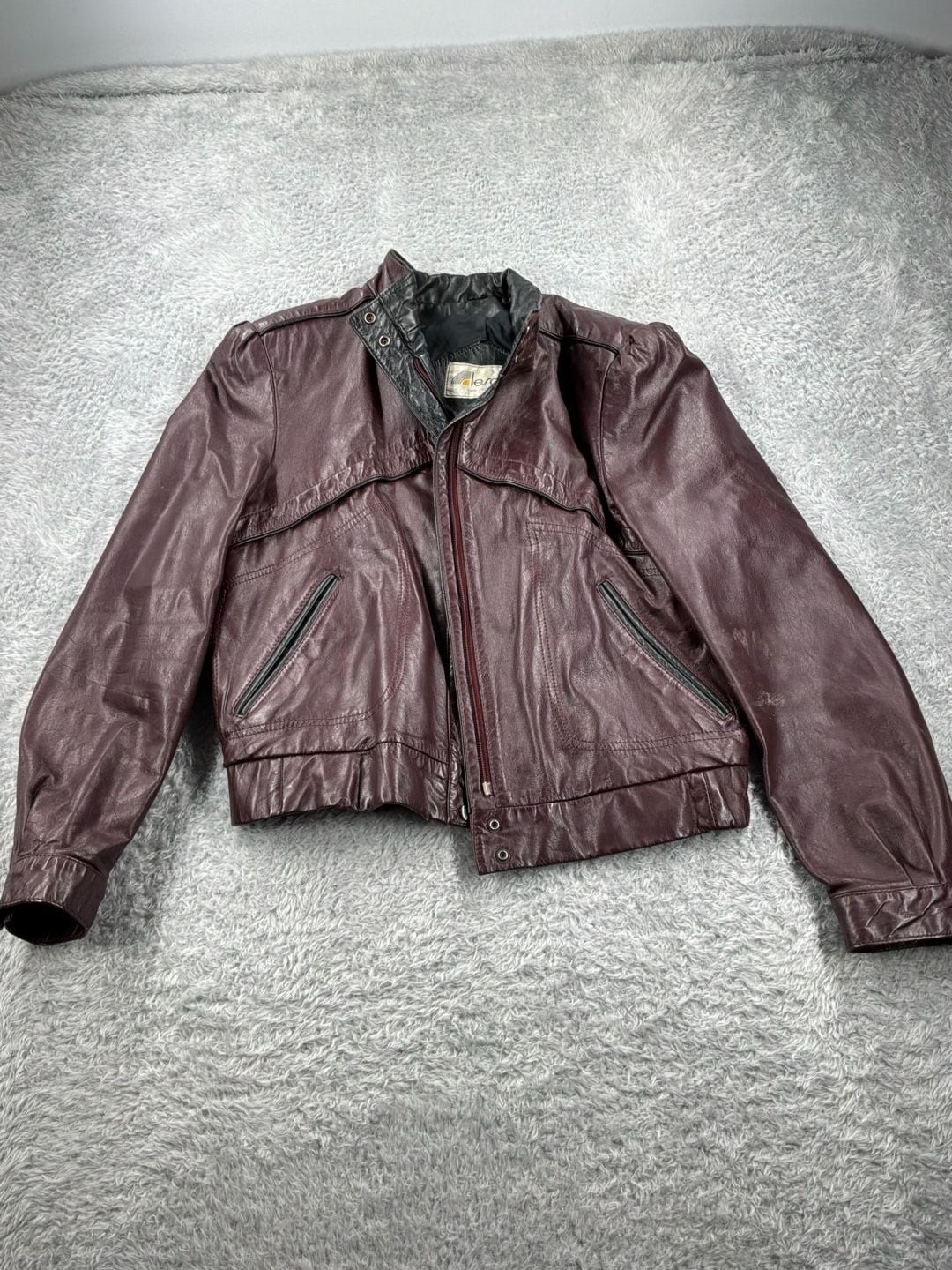 Vintage 80s Lesoleil Burgundy Wine Leather Jacket Size 11/12