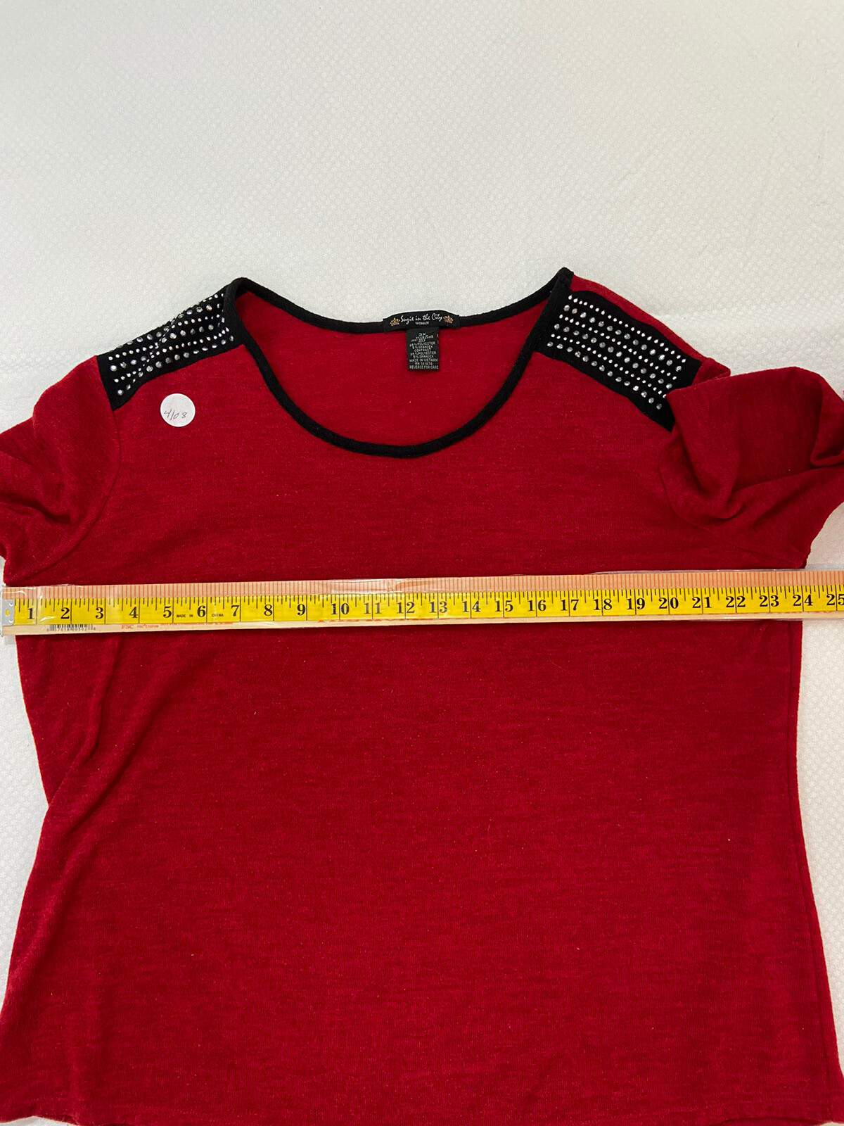 Vintage Suzie in The City Sweater 3XL Red/Black Short Sleeve Silver Trim
