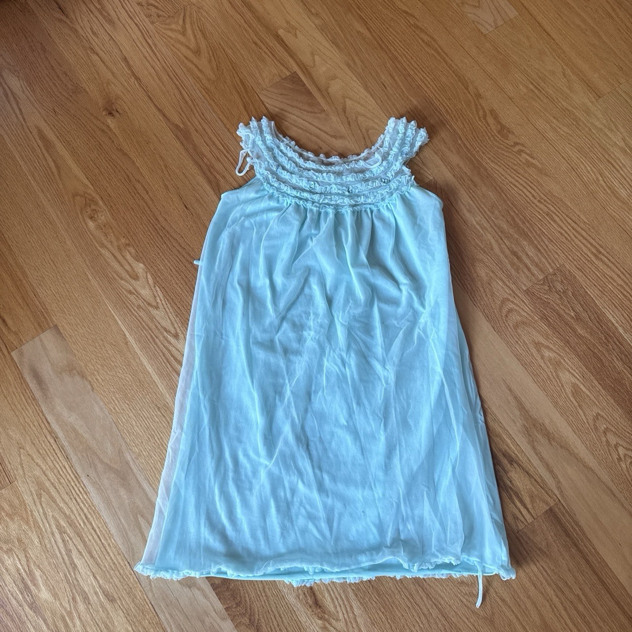 Vintage 1960s Ice Blue Nightgown With Ruffles And Rosettes