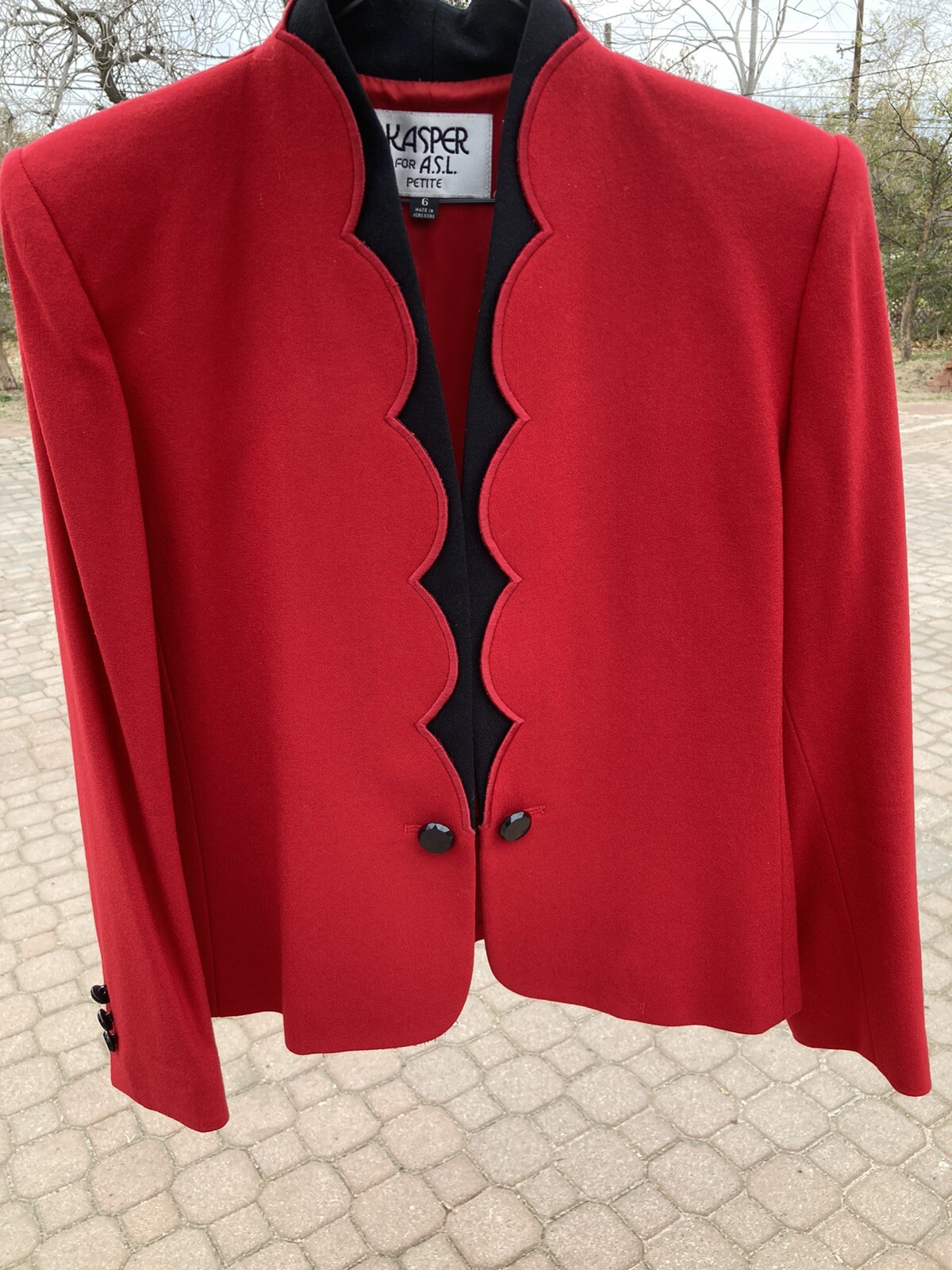 Vintage Kasper for ASL brand Women’s Red Wool Crêpe Evening Jacket Size 6