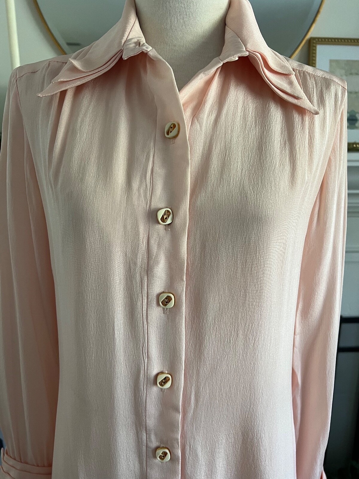 Vtg 60s 70s Travilla Pink Shirt Dress Sz 8 Sheath Lovely Detail