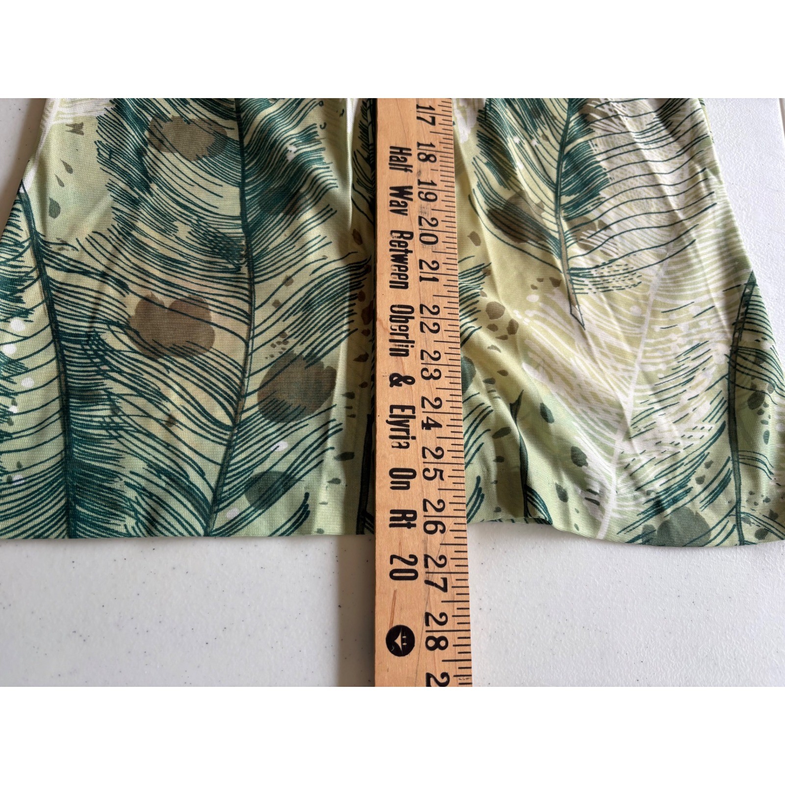 Vintage 70s Green Tropical Feather Print Button Down Shirt Small 11/12