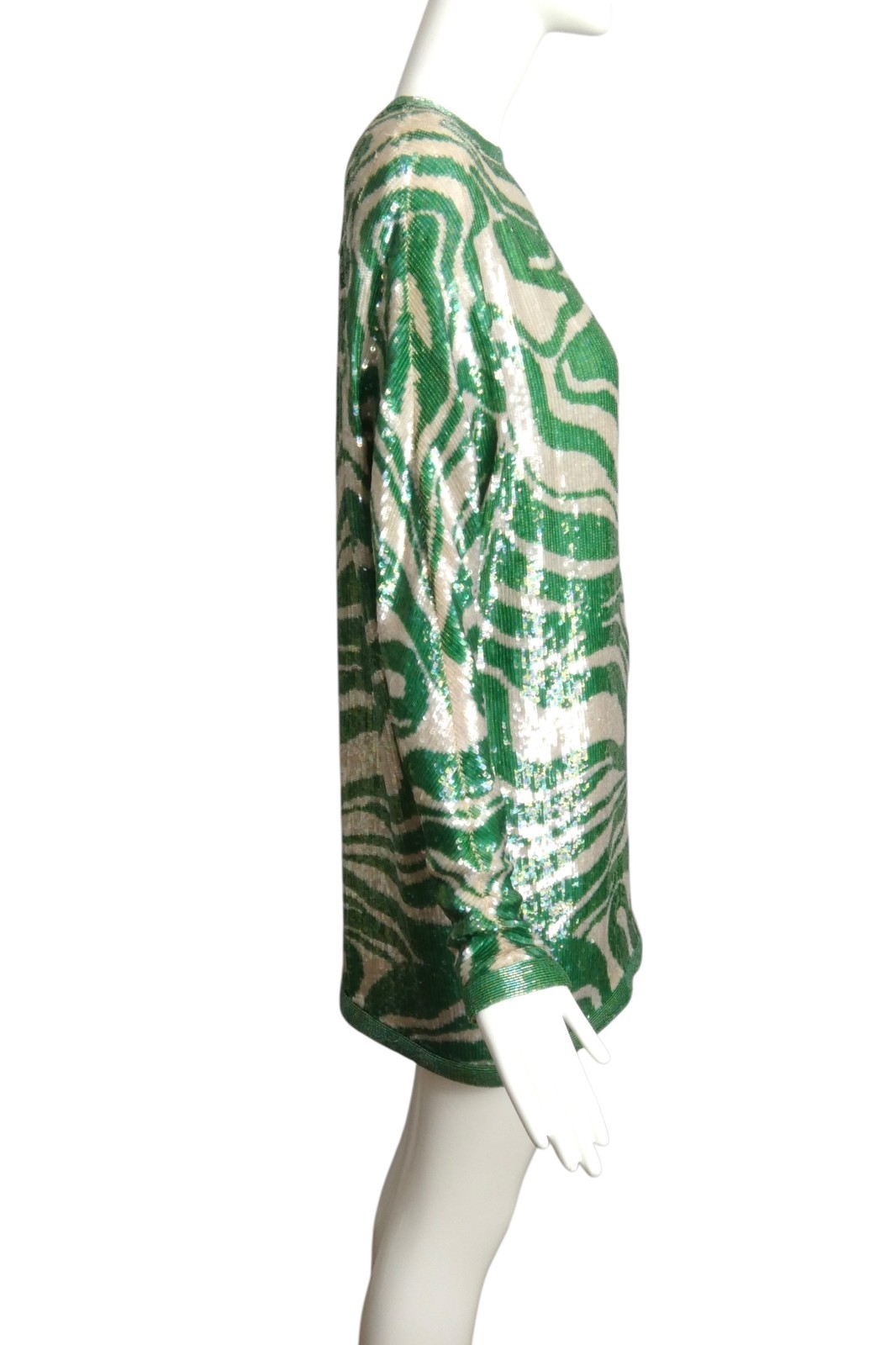 PIERRE CARDIN – 1989 Green & Ivory Sequin Cocktail Dress, Size 10